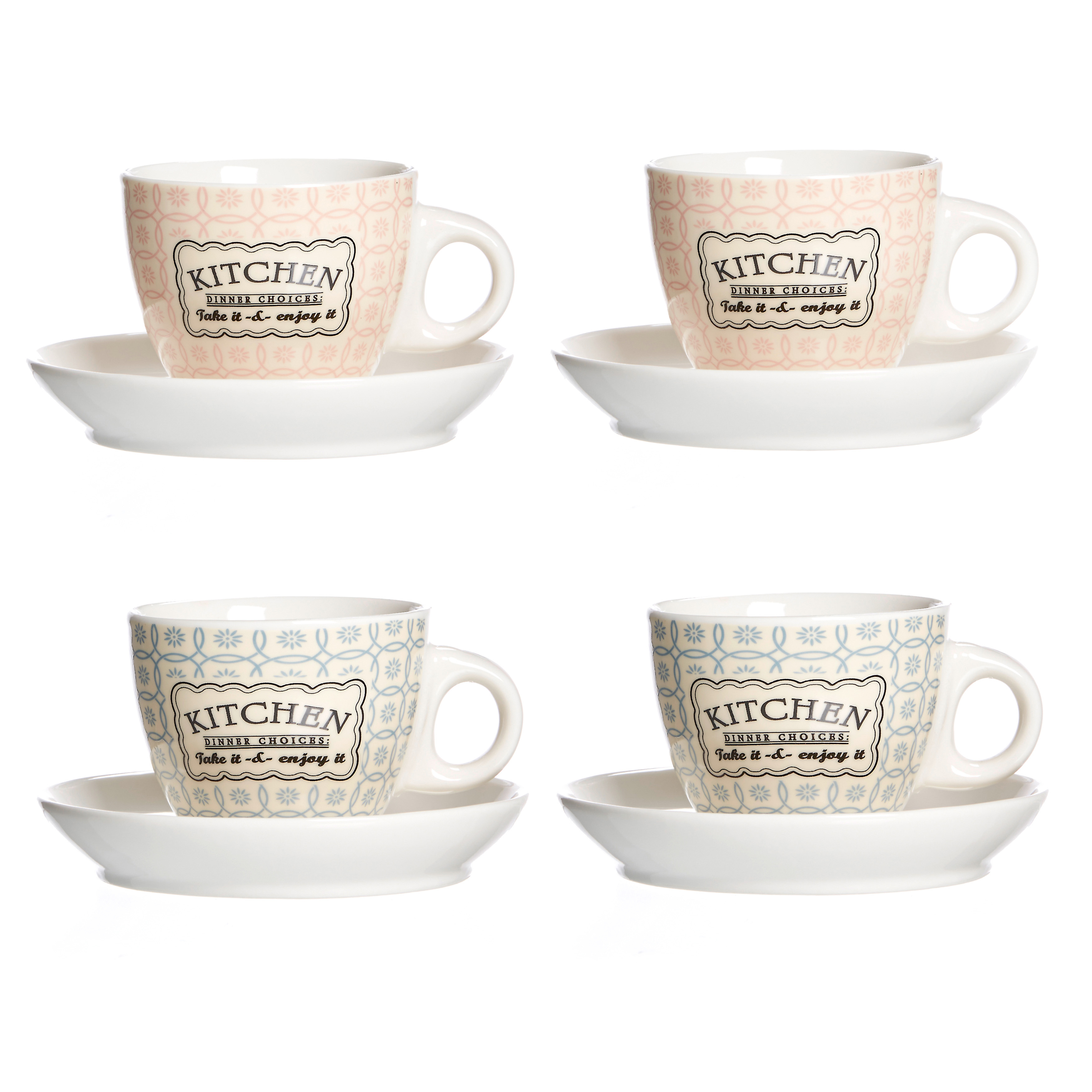 Ritzenhoff 4-piece Set Retro Kitchen Espresso Cup 80ml With Saucer, Blue Rose Mocha