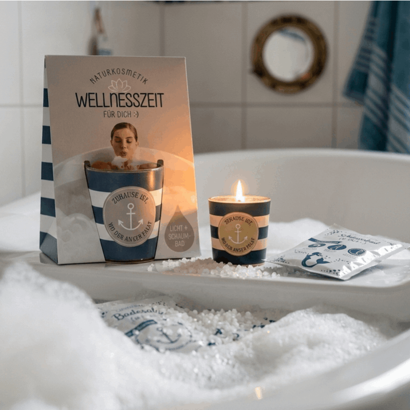Image of Maritimes Wellness Gift Set "relaxation Time" - Relaxation Set With Fragrant Candle & Luxurious Foam Bath, Natural Cosmetics, Ideal Gift For