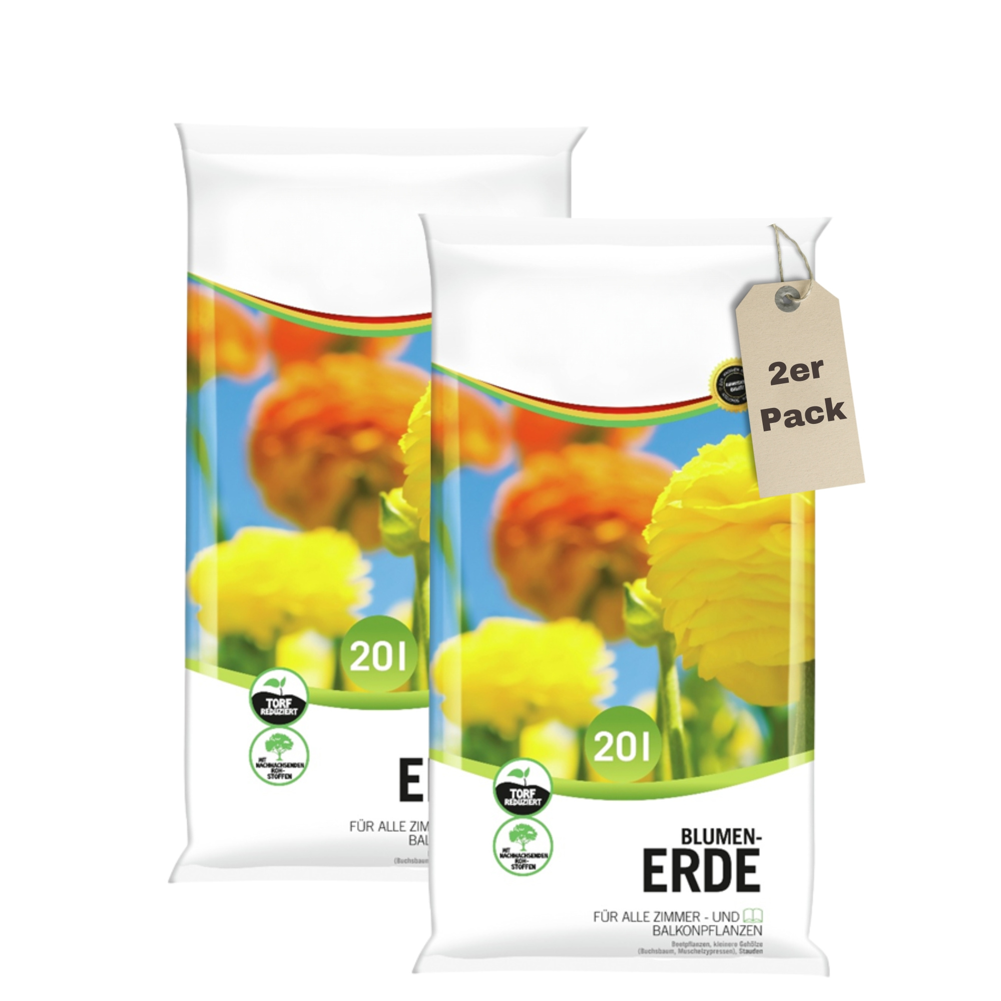 E-shop Blumenerde 40L | 2x20L | 34 Cent/L – Universalerde für Zimmerpflanzen, Balkonpflanzen & Gartenpflanzen – torfreduziert – hohe