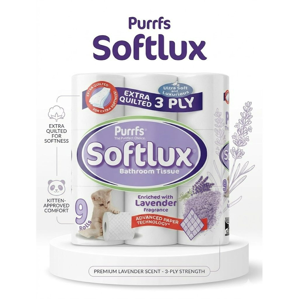TEMU Softlux Ultra-luxurious 3-ply Bathroom Tissue – 9 Roll Pack | Lavender Fragrance Enriched | Extra Quilted Technology For Superior & Strength