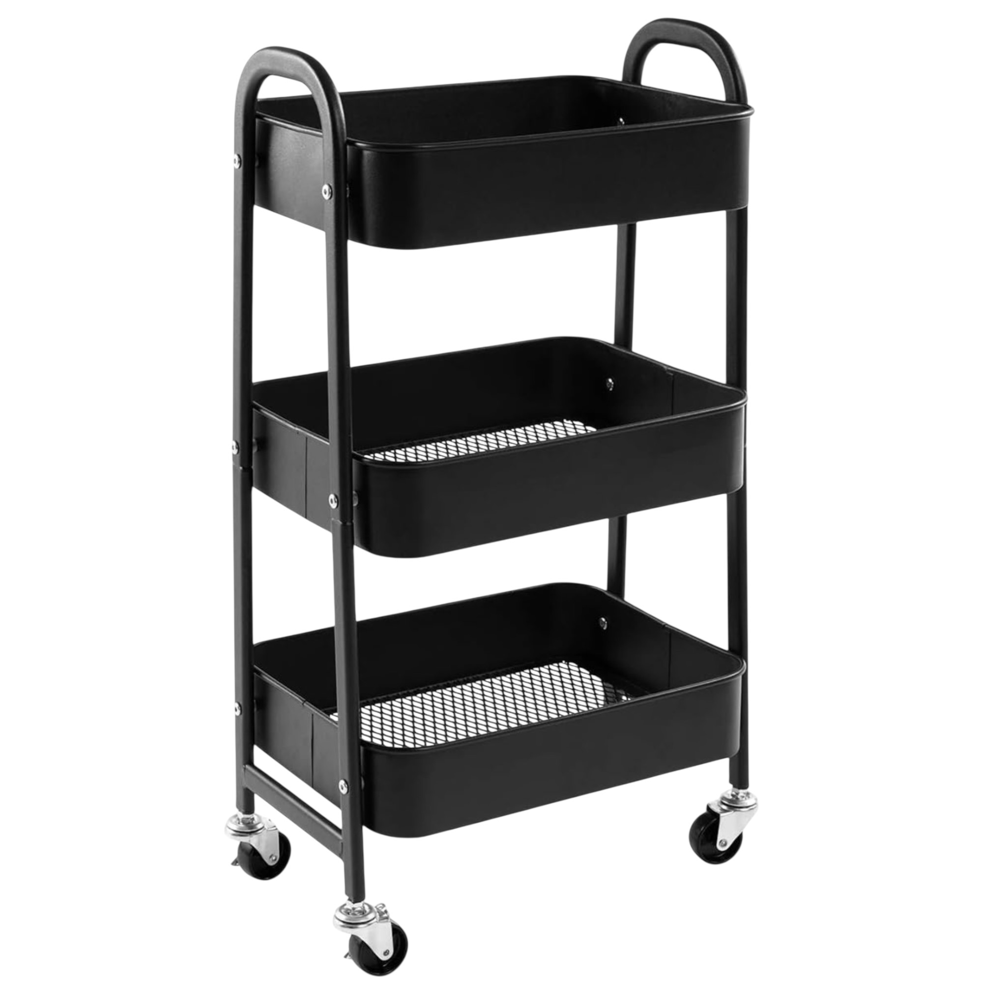 TEMU Carro móvil, Carrito de Almacenamiento de 3 Niveles, de Acero, con Mango, 2 Frenos, Montaje fácil, para Dormitorio, lavadero del baño fruta