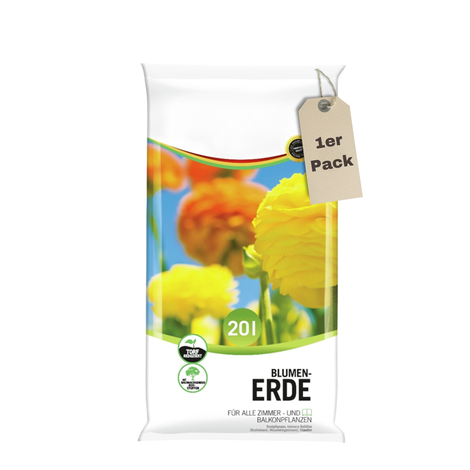 E-shop Blumenerde 20L | 52 Cent/L – Universalerde für Zimmerpflanzen, Balkonpflanzen & Gartenpflanzen – torfreduziert – hohe Wasserspeicherkapazität