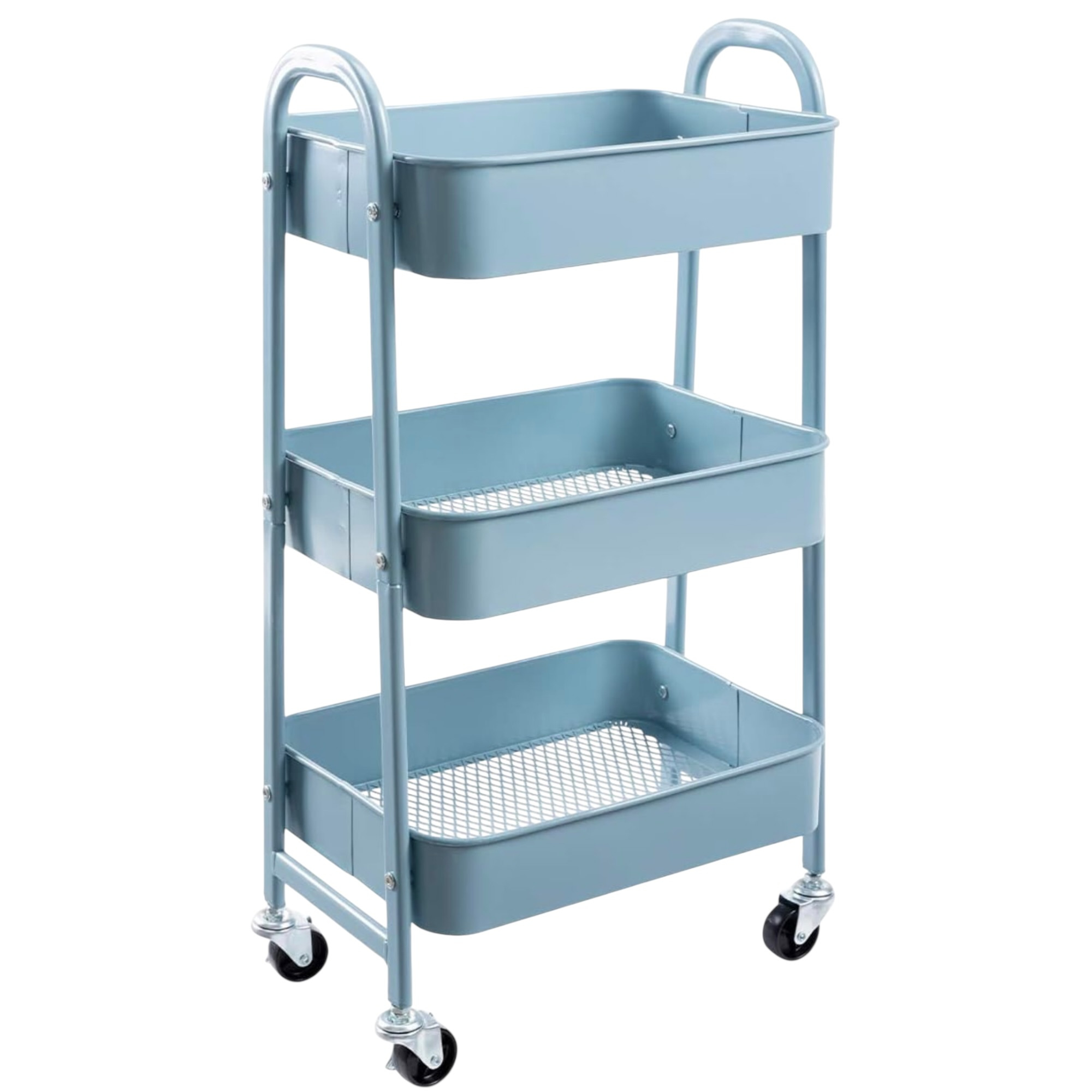 TEMU Carro móvil, Carrito de Almacenamiento de 3 Niveles, de Acero, con Mango, 2 Frenos, Montaje fácil, para Dormitorio, lavadero del baño fruta