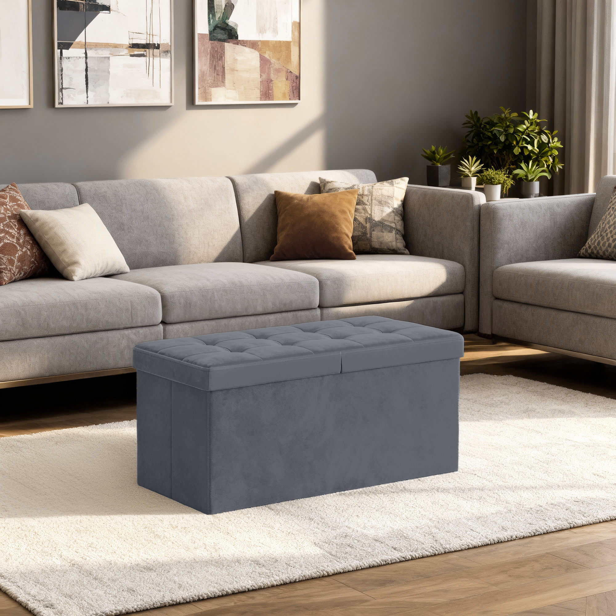 Seat Bench With Lid, Storage Bench For Entryway, Storage Box, 38 X 76 X 38 Cm, Velvet, Grey