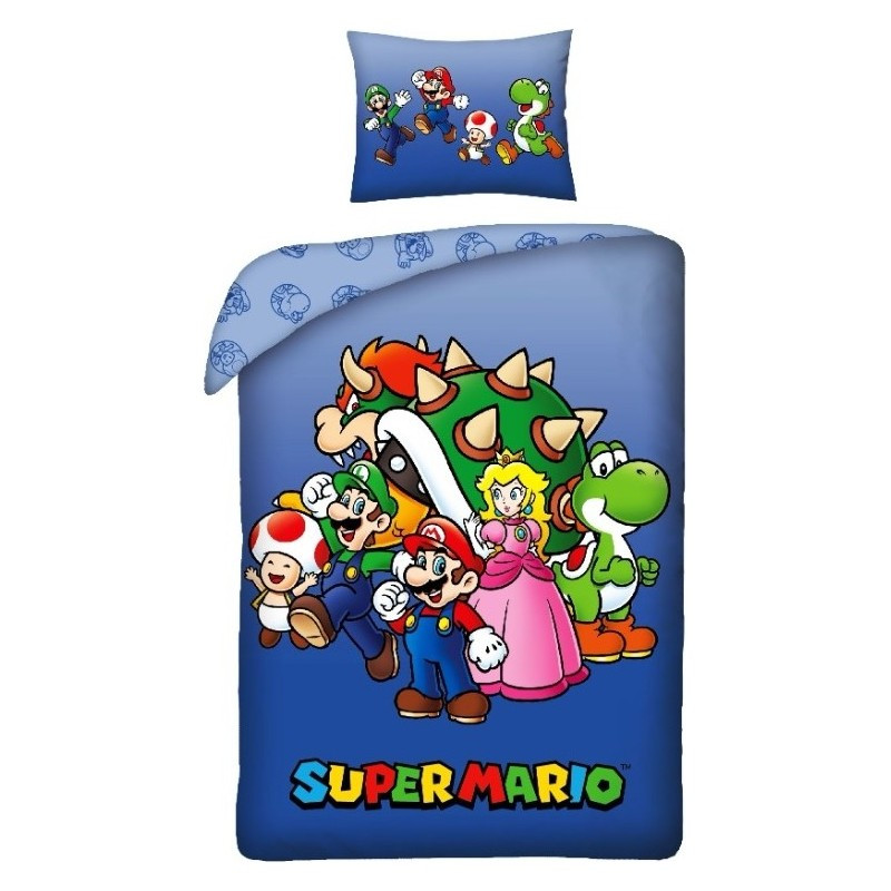 TEMU Parure de Lit Mario en Microfibre - Housse de Couette Mario 140 x 200 cm + Taie d'oreiller 63 cm