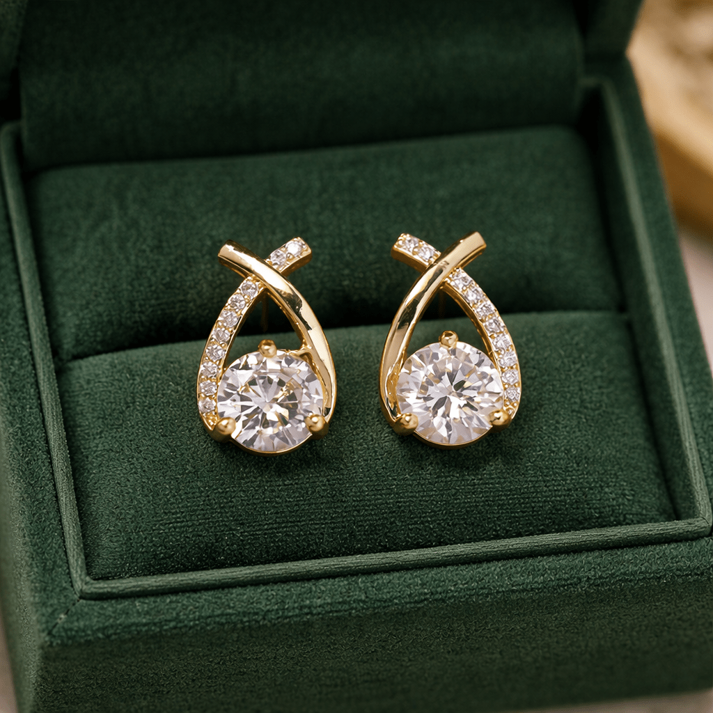 E-shop Vergoldete Damen Ohrringe Ohrstecker mit Zirkonia, Schmuck Geschenk für Frauen Mädchen zum Geburtstag Valentinstag