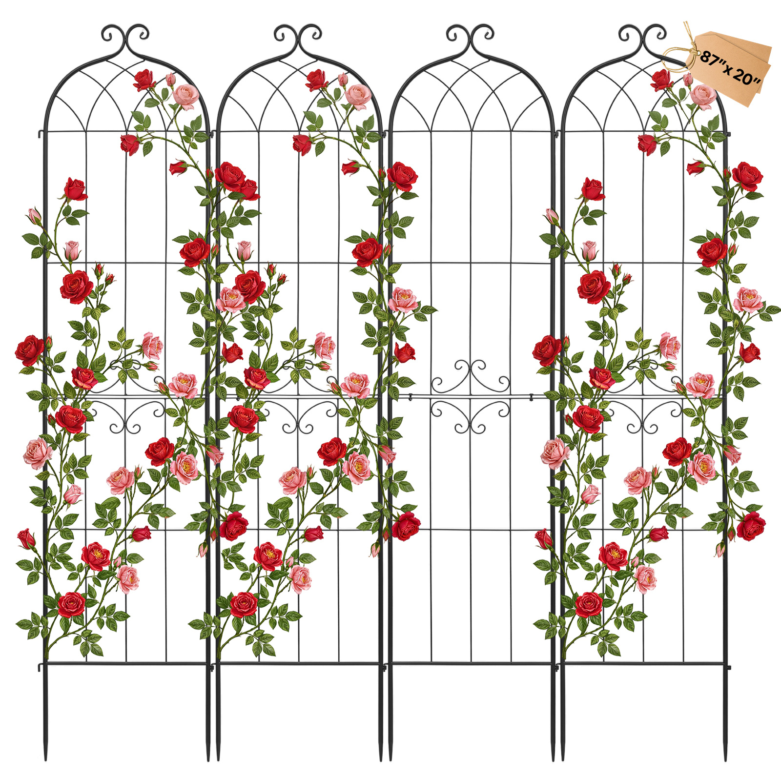 Image of Vevor Garden Trellis, 220 X 52.5 Cm Rose Trellis, 4 Packs Garden Flower Rose Trellises With Powder-coated Finish & Convenient Locking Design, Plant Support Trellises For Flowers, Vegetables, Roses