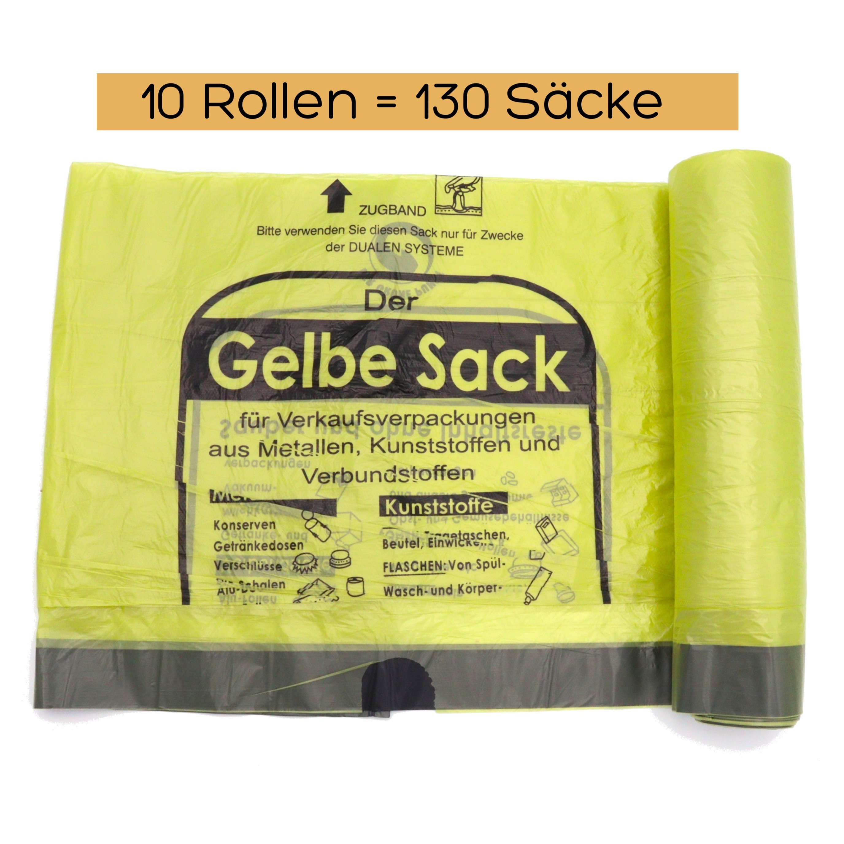E-shop 10 Rollen Gelbe Säcke 90L – Rollen à 13 Säcke | für Gelbe Tonne | Wertstoffsack | Recycling Müllsäcke 90l | 15µ | Abfallsäcke – Trash Bag –