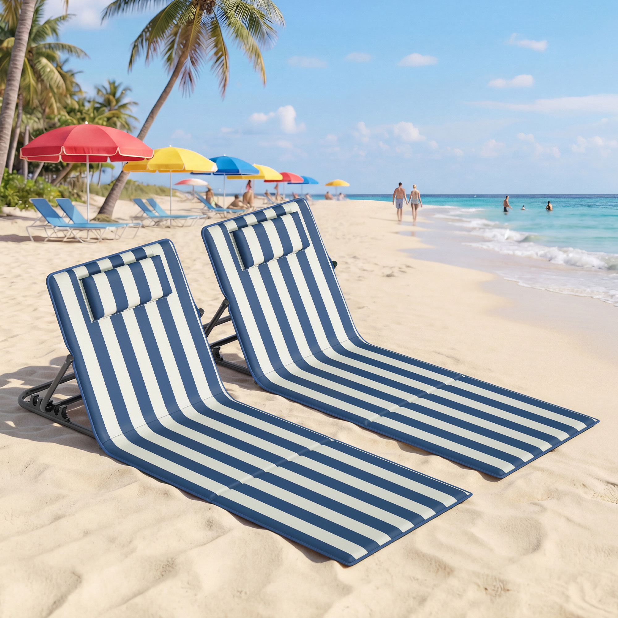 Beach Chair, 2pcs Set, Sun Lounger, Foldable, Adjustable Backrest