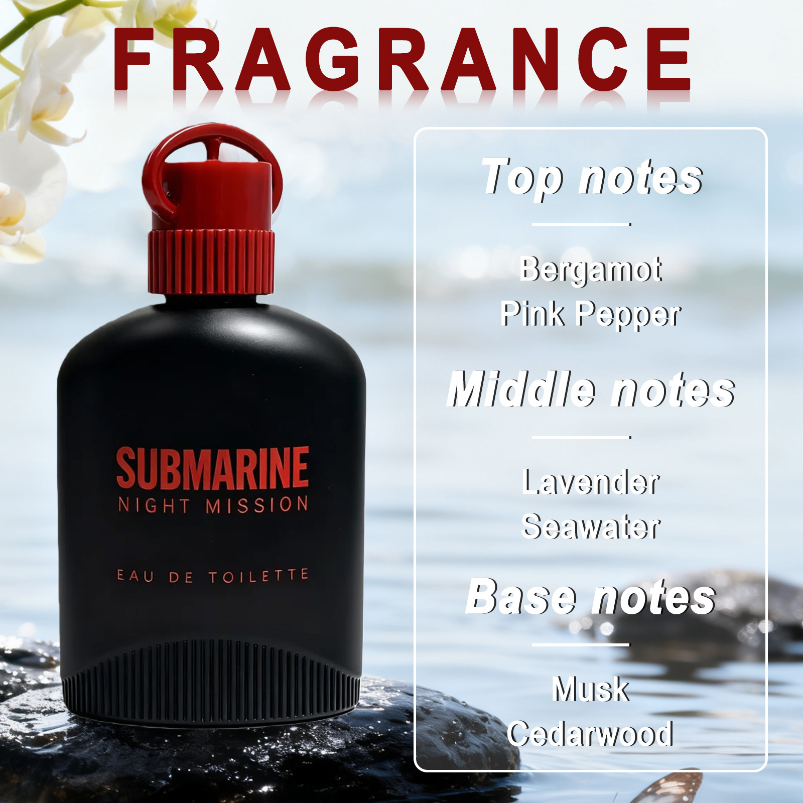 100ml Night Men's Eau De Toilette - Sleek Black-, Refreshing Aquatic- Scent For Evening Gatherings/daily Commutes/leisure
