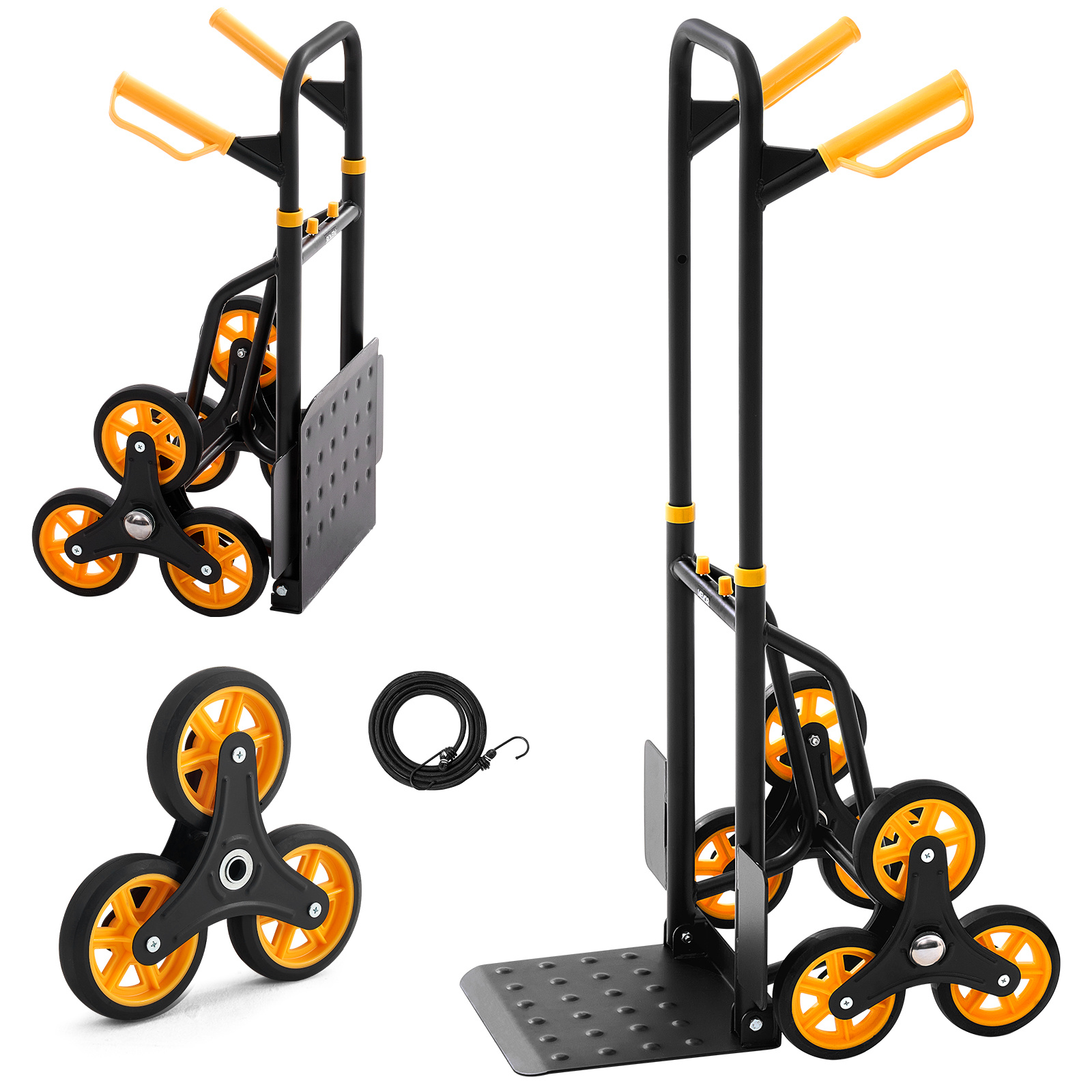 Image of Vevor Stair Climbing Cart, 150 Kg Stair-climbing Capacity, Heavy-duty Folding Trolley Cart With Telescoping Handle, 6 Wheels And 2 Bungee Cords, Stair Climber Dolly For Home, Groceries, Warehouse