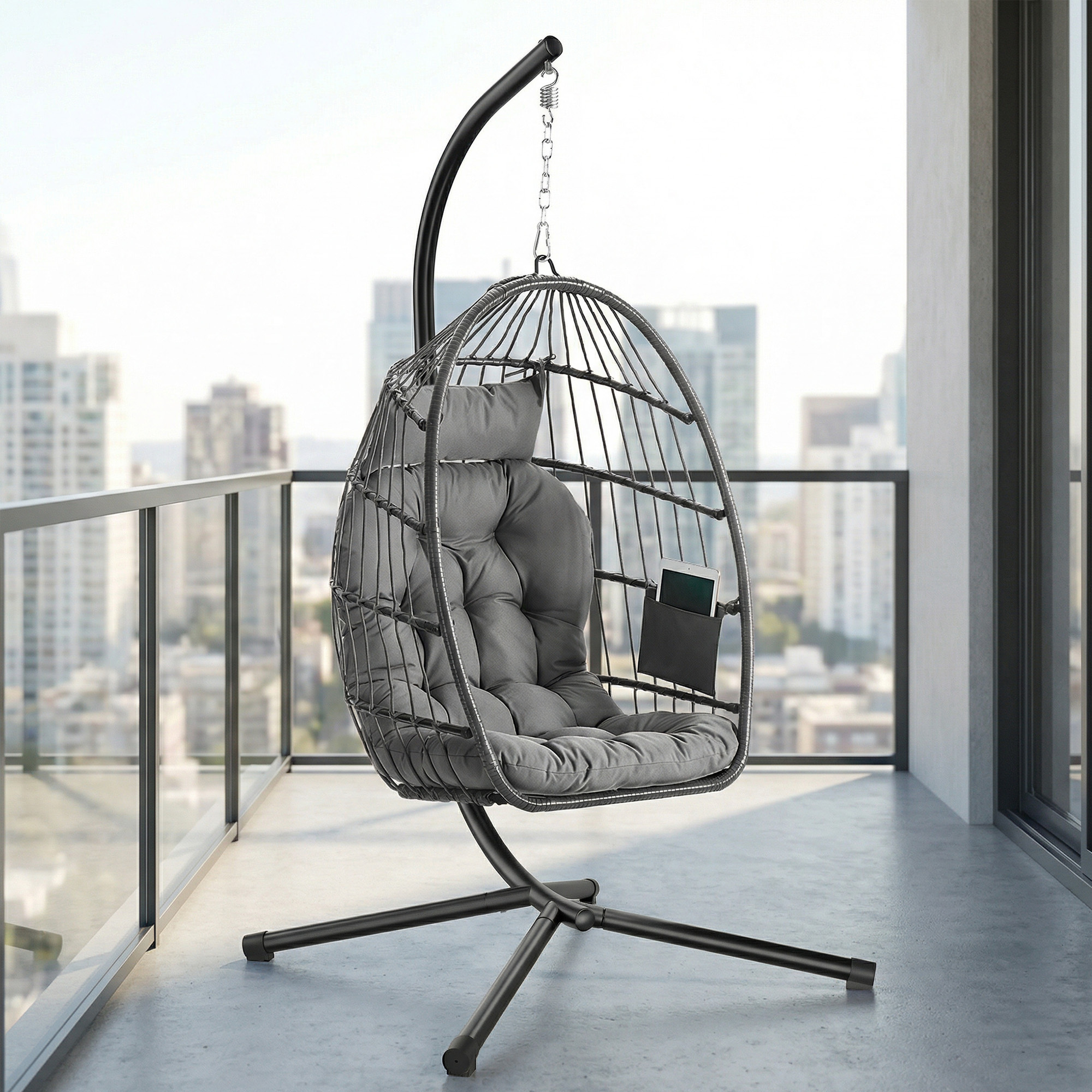 Image of Rocking Chair With Frame, Hanging Swing For Garden Balcony, Cushion