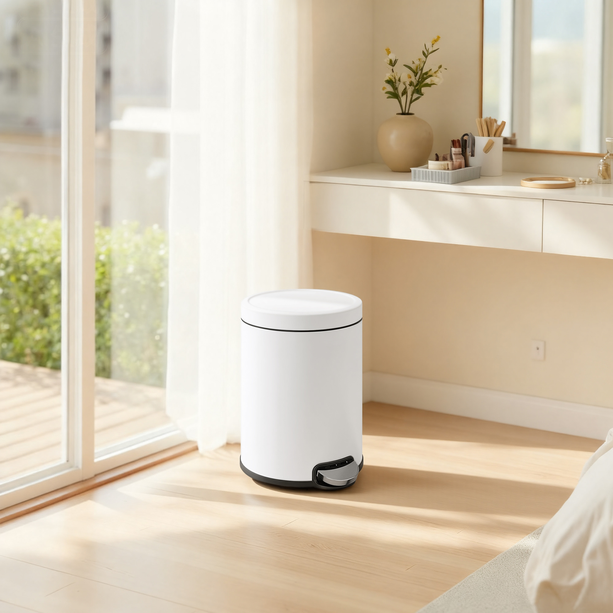 Cosmetic Trash Can, 6 L Bathroom Trash Can, With Lid, Step Trash Can, Steel