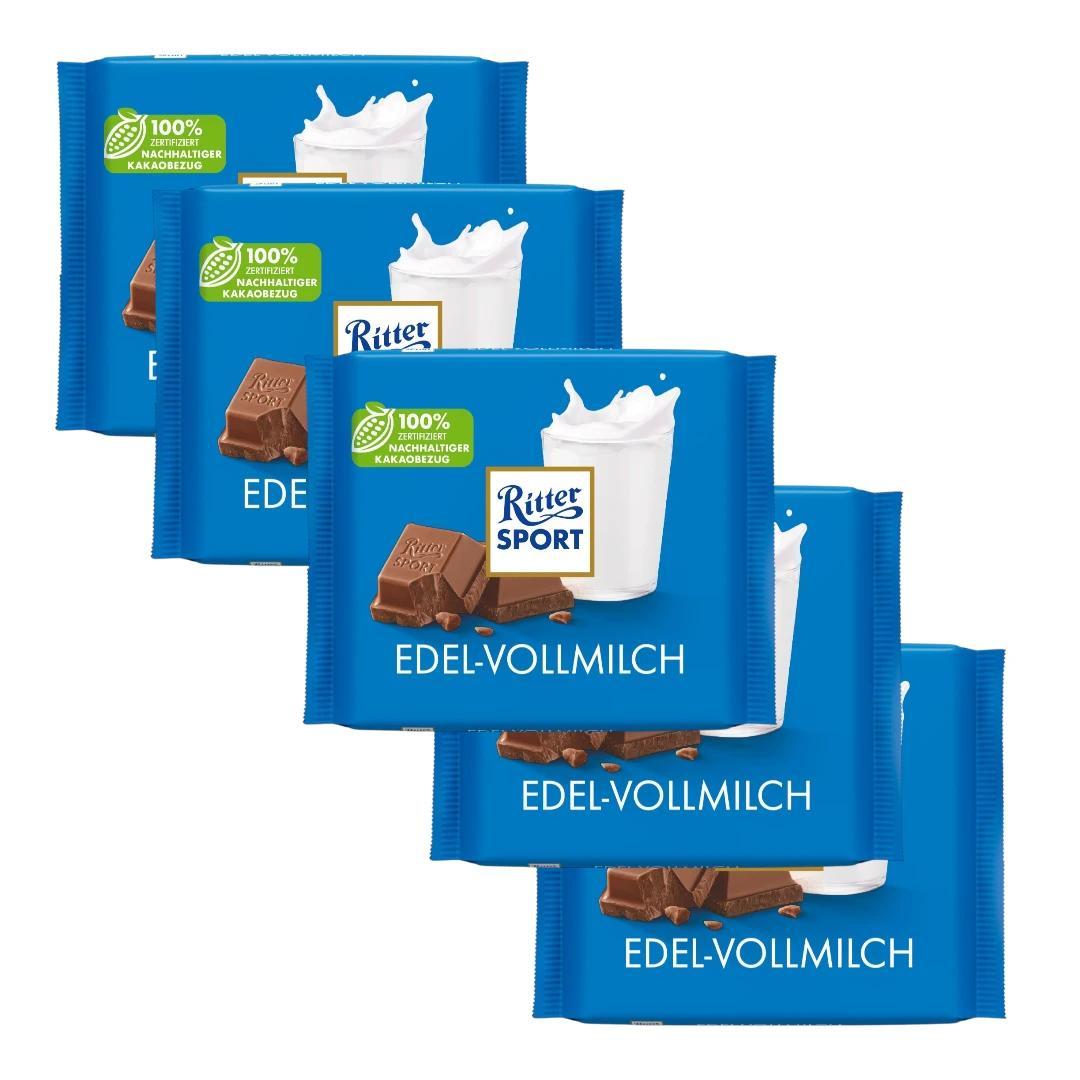 Ritter Sport Noble Whole Milk Chocolate 100g (5-pack) | Premium Whole Milk Chocolate
