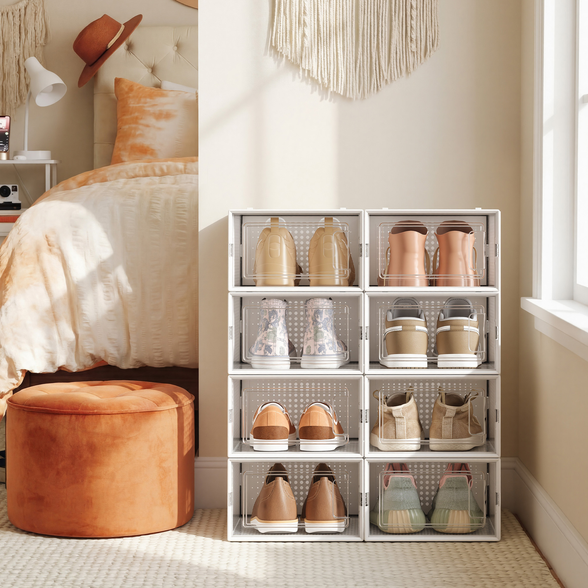 Plastic Shoe Box Stackable Storage Foldable Storage Box Stackable Shoe Cabinet
