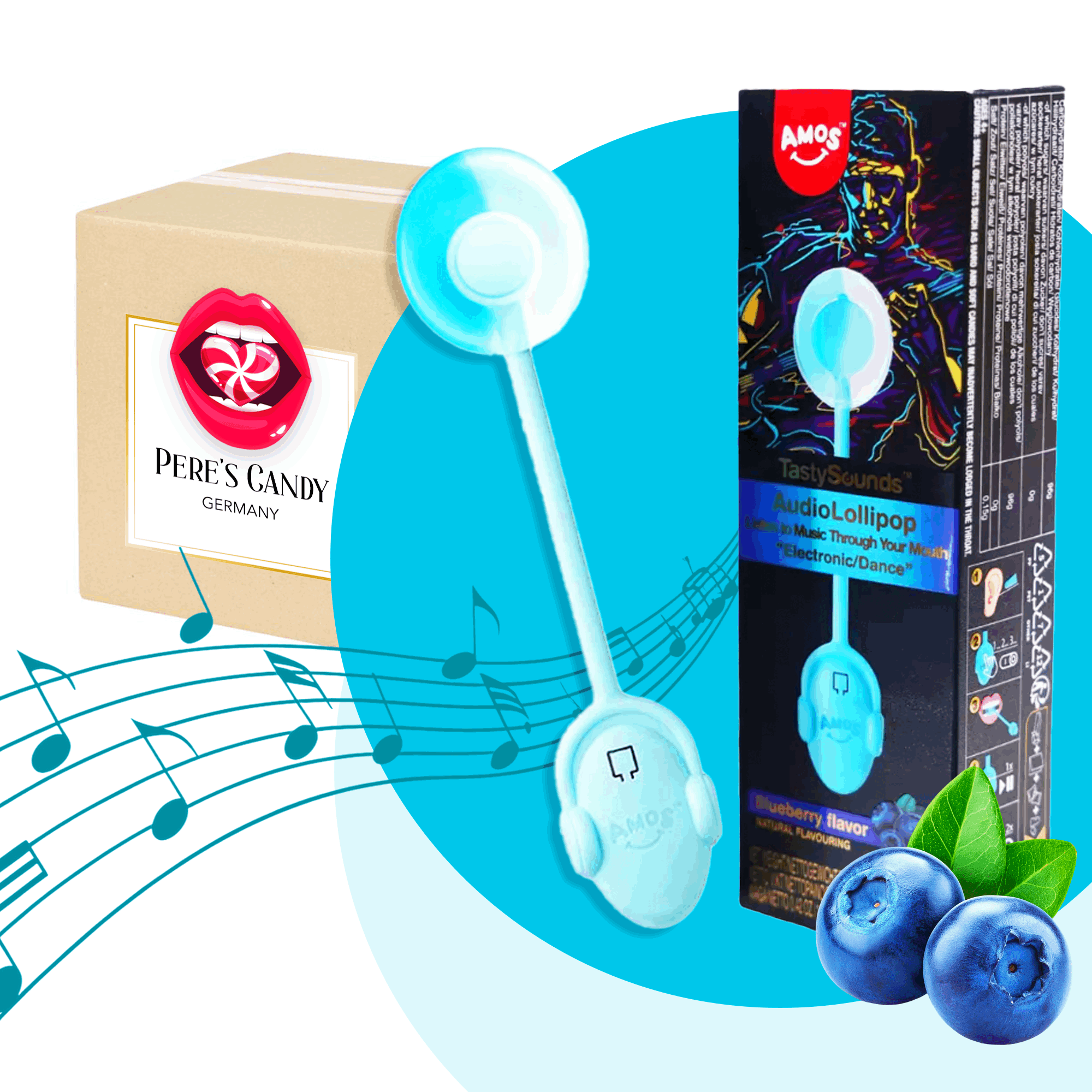 Image of 2er Pack Limited Edition – Amos Tastysounds: Musical Audio Lollipops In Blueberry Flavour – Electronic Dance Music 2x12g