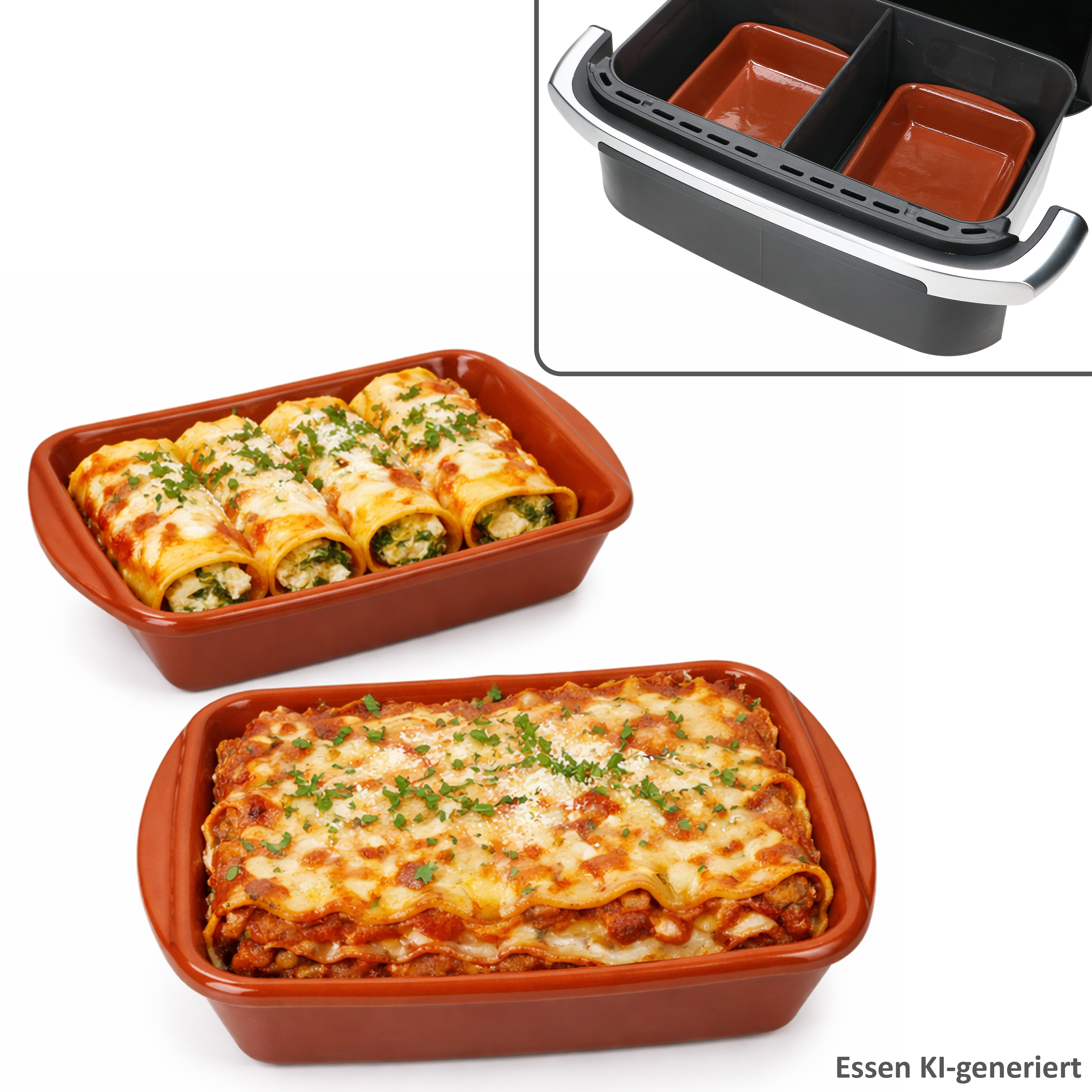 2-piece Set Ecki M Air Fryer Clay Baking Dishes, Rectangular, 20x14.5cm, 350ml Casserole Dish