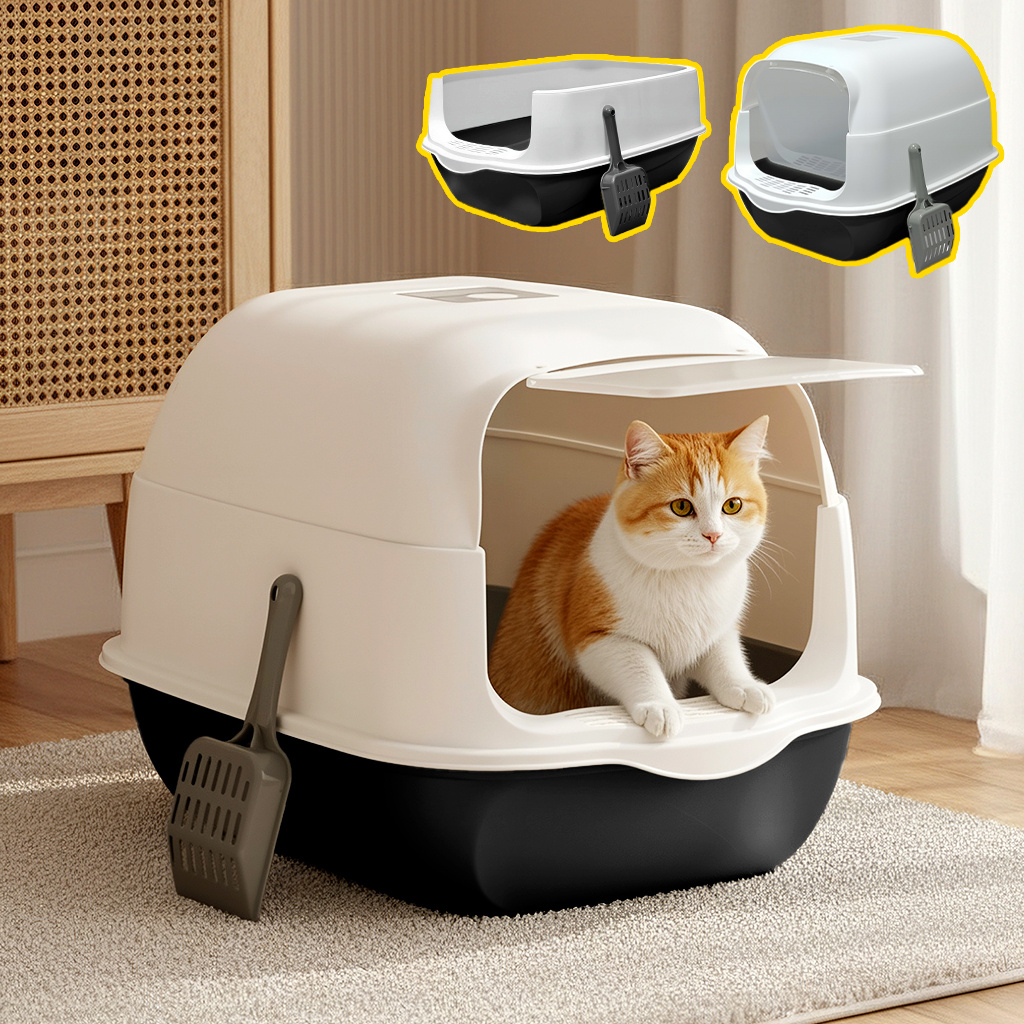 Image of Enclosed Litter Box, Cat Toilet, Enclosed Litter Box, Design, Compact Space, Reduces Odors, Suitable For Kittens& Adults, Perfect For Multi-cat Households