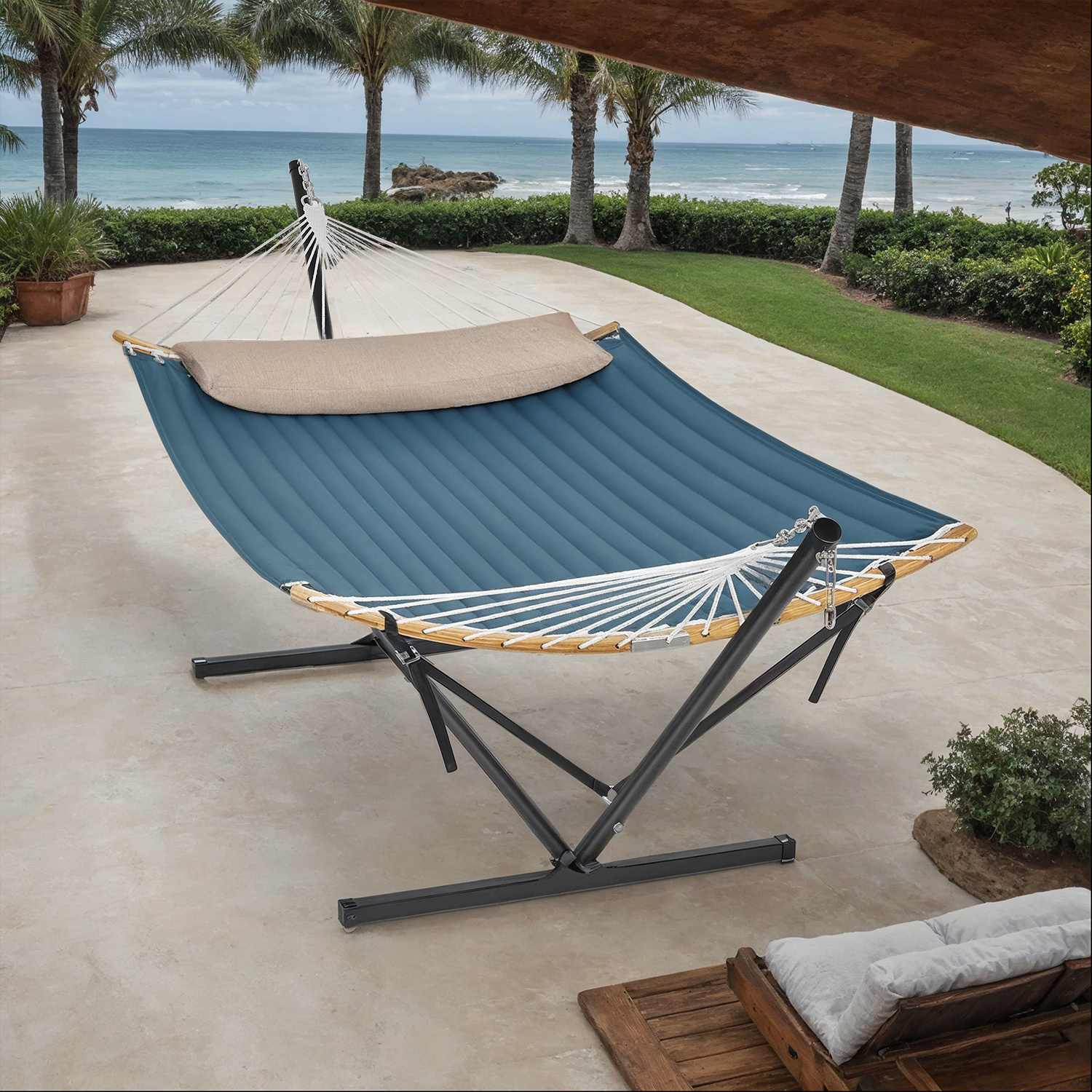 Hammock With Frame, Metal Hammock Stand, Supports Up To 200 Kg, With Pillow, For Garden