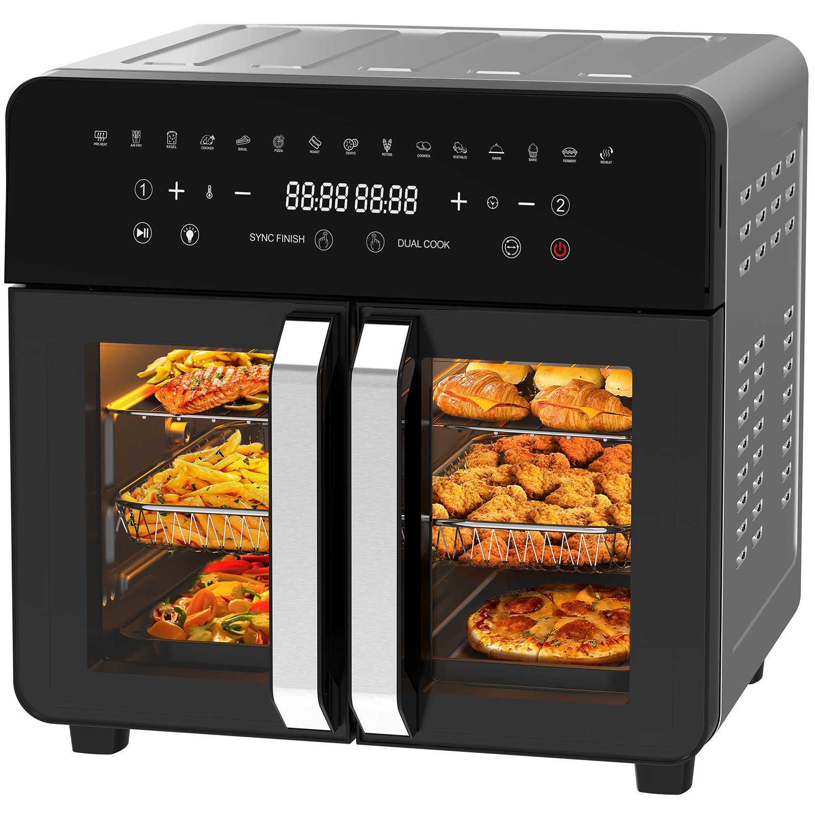 Image of 23l Dual Chamber Air Fryer, Xxl Air Fryer, Mini Oven With French Door, 2 Compartment Hot Air Fryer, Removable Divider For Cooking Space, Led Touchscreen, 15 Program Fryer, 12 Accessories, 2200w, Black
