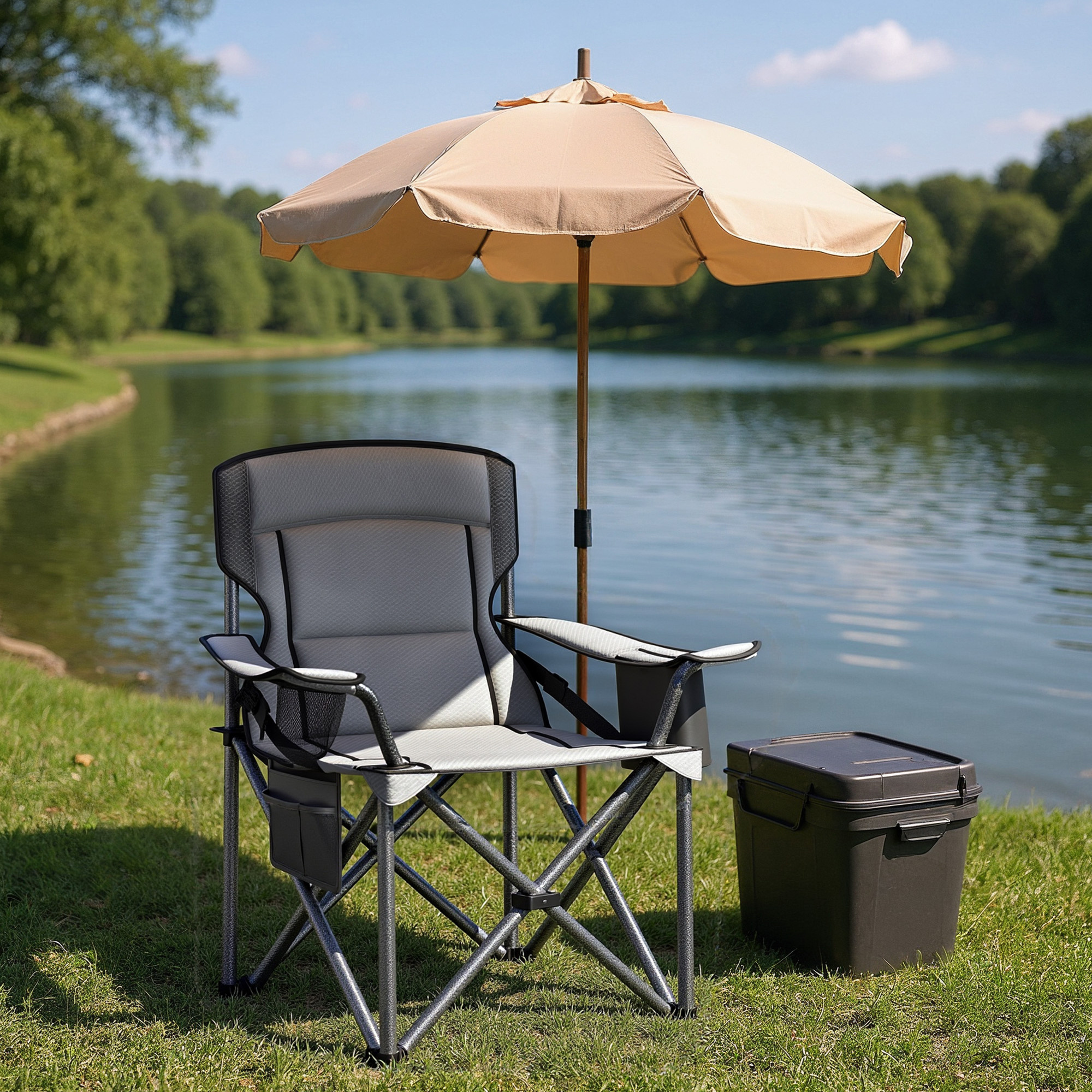 Image of Xxl Camping Chair With Lumbar Support, Extra Comfortable & Stable, Folding Padded Garden Chair (load Capacity 205kg), For Camping, Festivals, Fishing