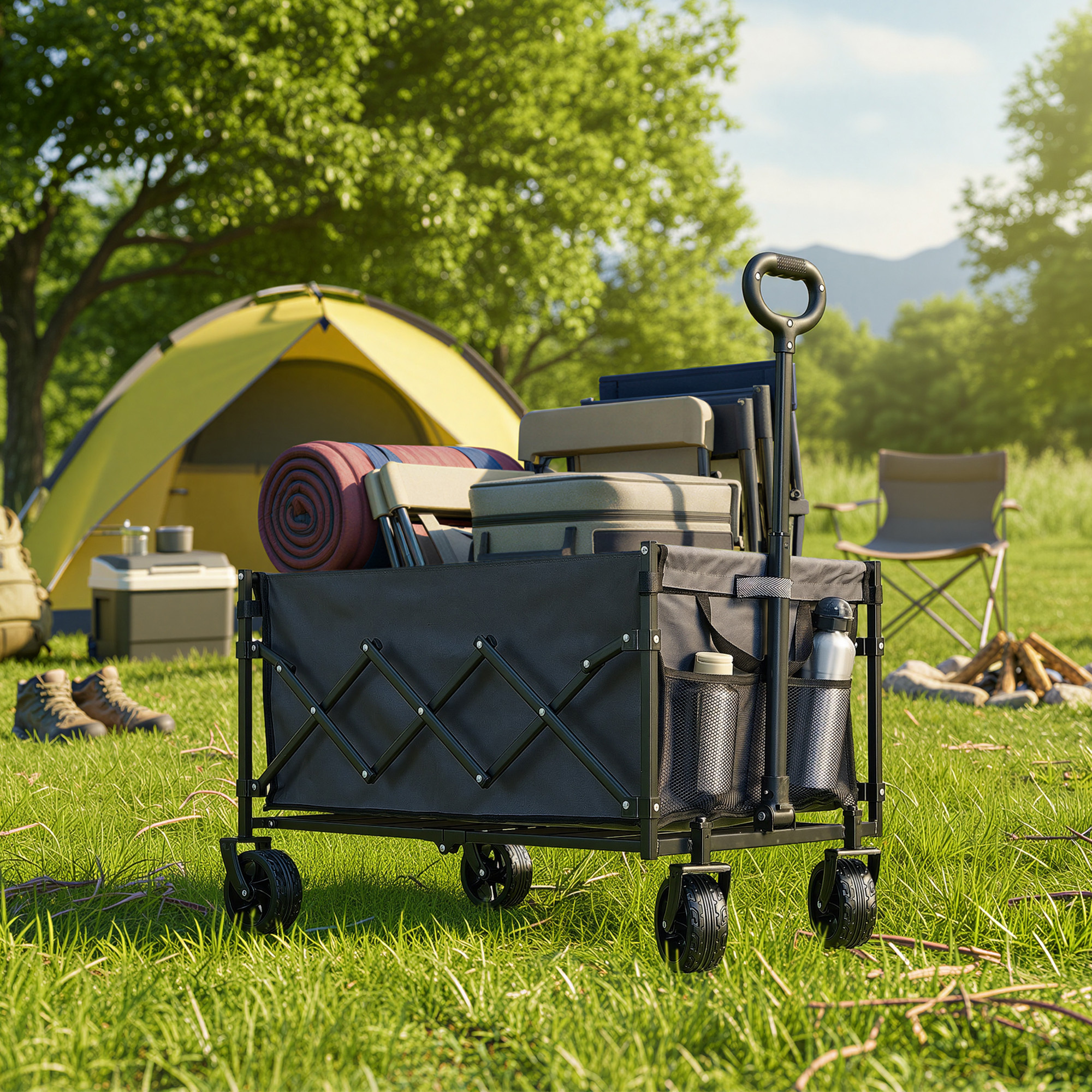 TEMU Collapsible Handcart, Transport Cart With Handle, 4 Reinforced Wheels, 150 L, Outdoor, Up To 150 Kg, Garden