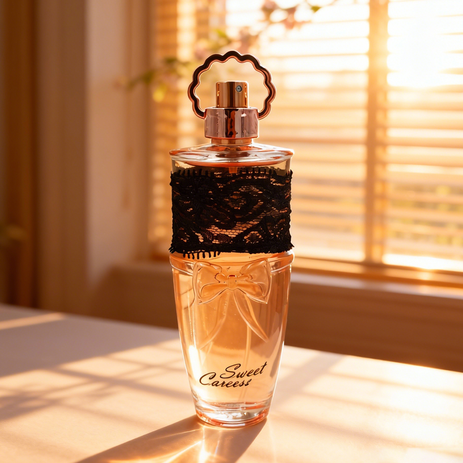 Image of 100ml Sweet Caresse Luxurious Women's Eau De Parfum - Sandalwood Scent, Long-lasting For Daily/dating/social , Elegant Lace-trimmed Bottle