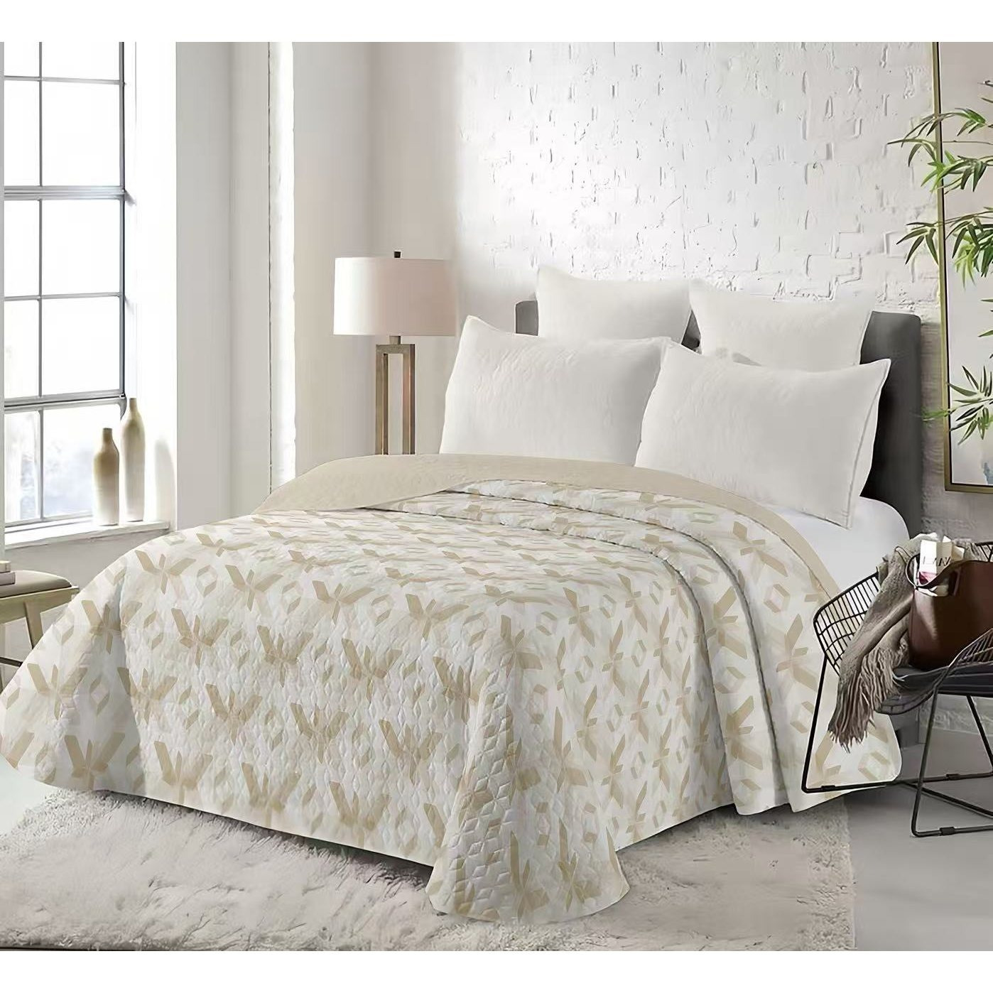 TEMU Colcha Reversible de Cara con Estampado y Color Liso, Cubrecama para Decoración del Dormitorio Disponible Cama90/105/135/150