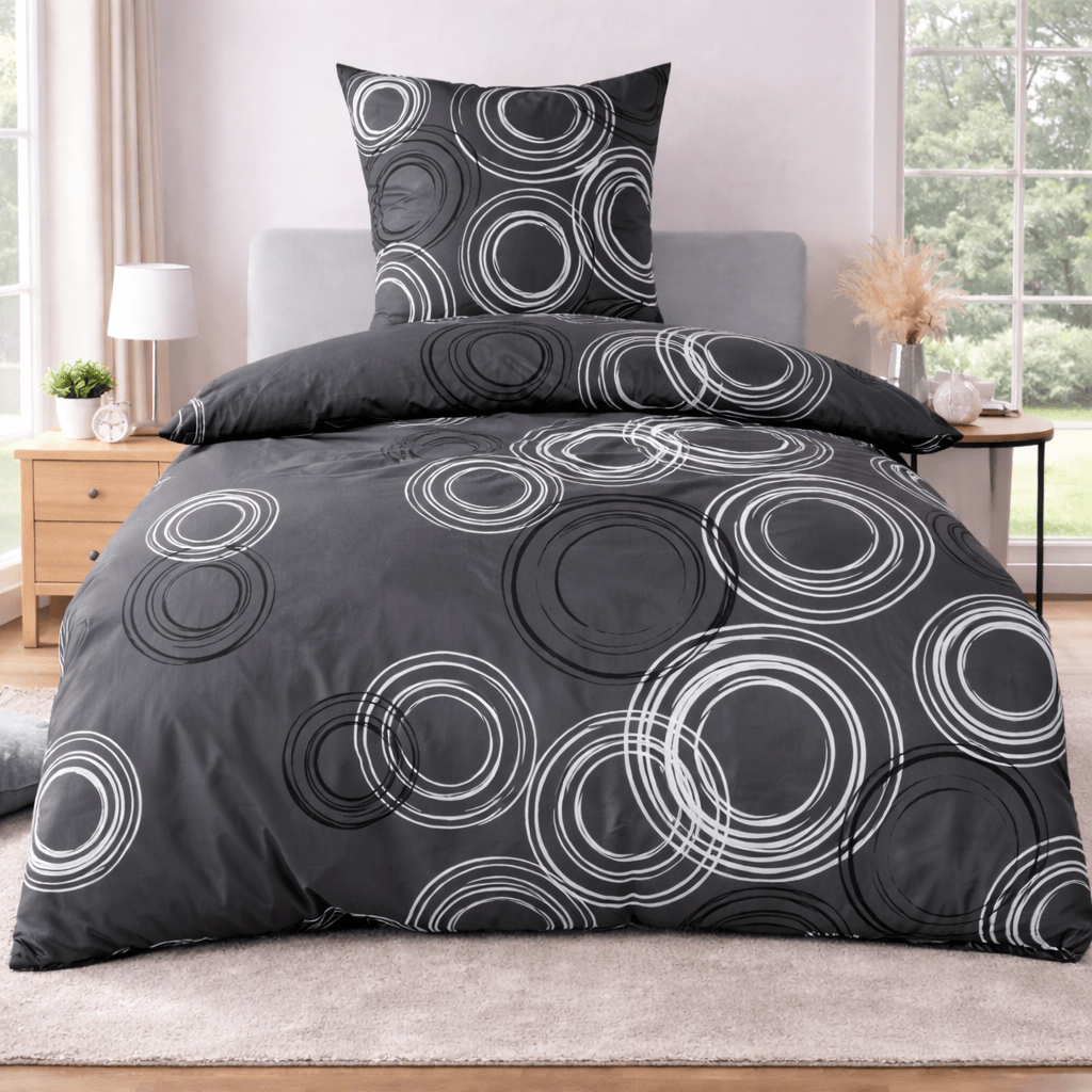 Bed Linen 135x200 Or 155x220 Cotton Sets, Circle Pattern Bed Cover 135 X 200 Cm, Pillowcase 80x80 Cm, Renforce, Bed Linen With Zipper