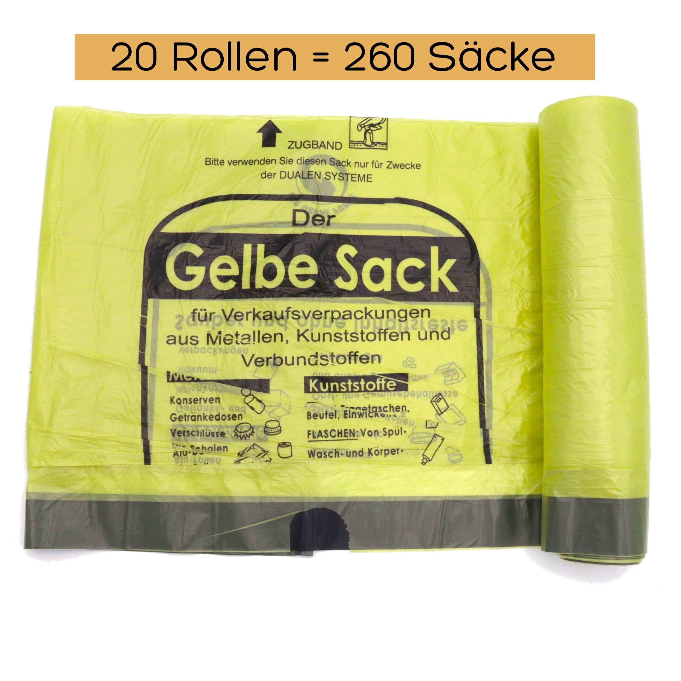 E-shop 20 Rollen Gelbe Säcke 90L – Rollen à 13 Säcke | für Gelbe Tonne | Wertstoffsack | Recycling Müllsäcke 90l | 15µ | Abfallsäcke – Trash Bag –