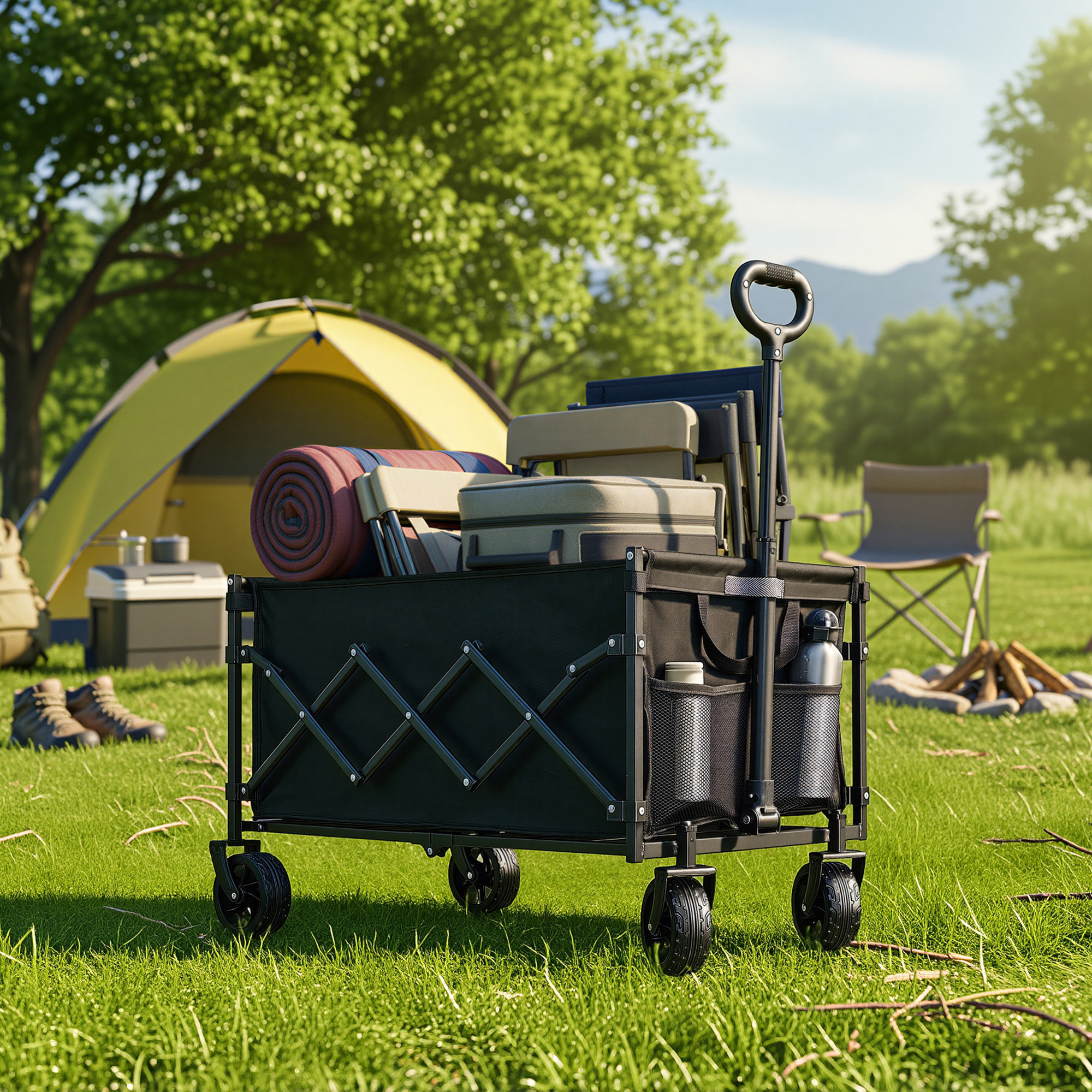 Image of Collapsible Handcart, Transport Cart With Handle, 4 Reinforced Wheels, 150 L, Outdoor, Up To 150 Kg, Garden