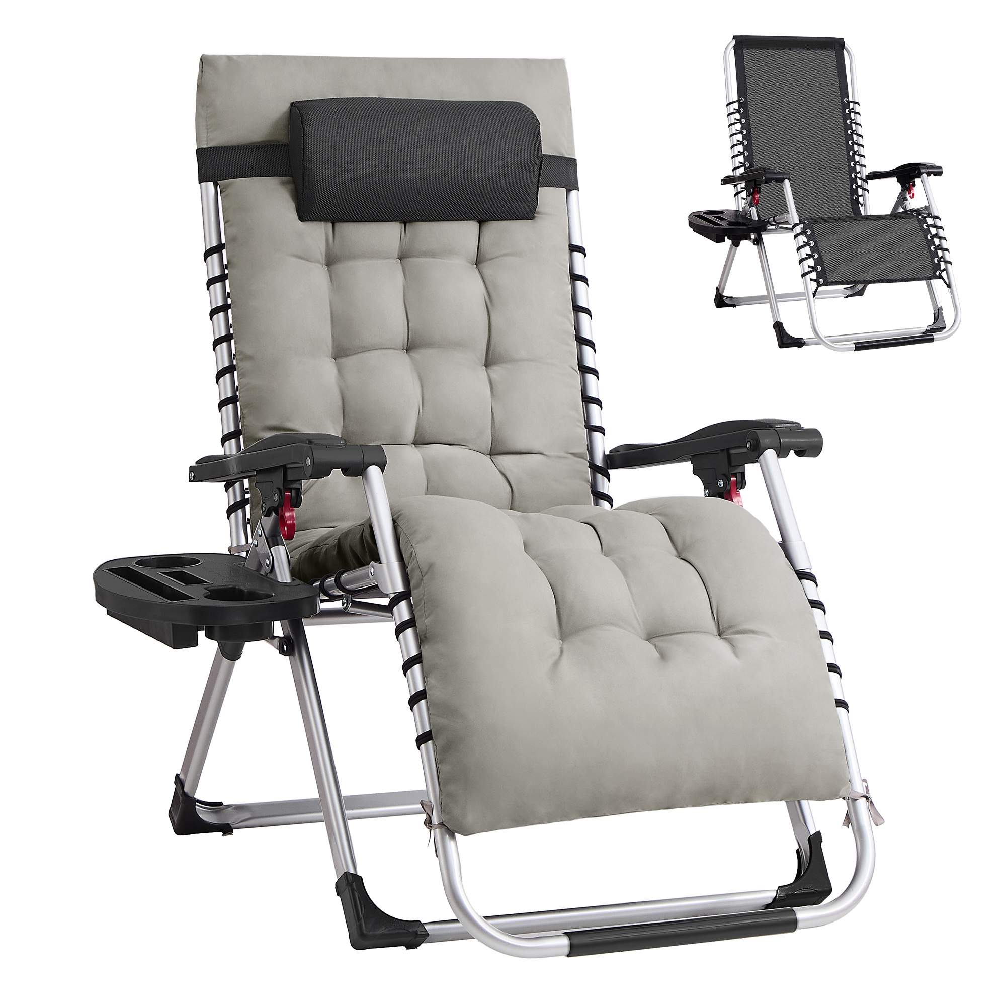 Image of Folding Recliner With , Removable Cushion, Lounge Chair For Garden And Balcony, Bag, Tray
