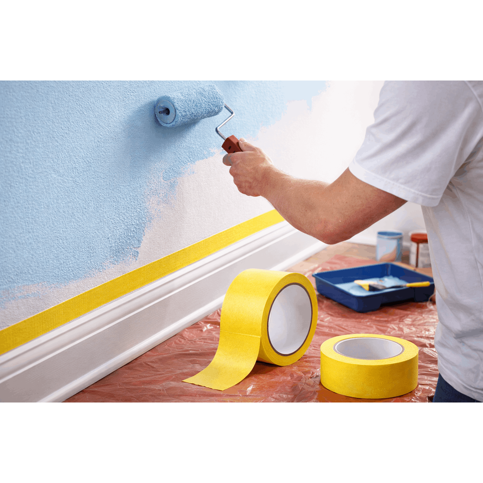 E-shop Gelbes Malerband 48mm x 50m / Gelbes Abdeckband / hohe Haftung ohne Rückstände, hitzebeständig, Vielseitig / 1STK Gelbes Abziehband – Zum Schutz