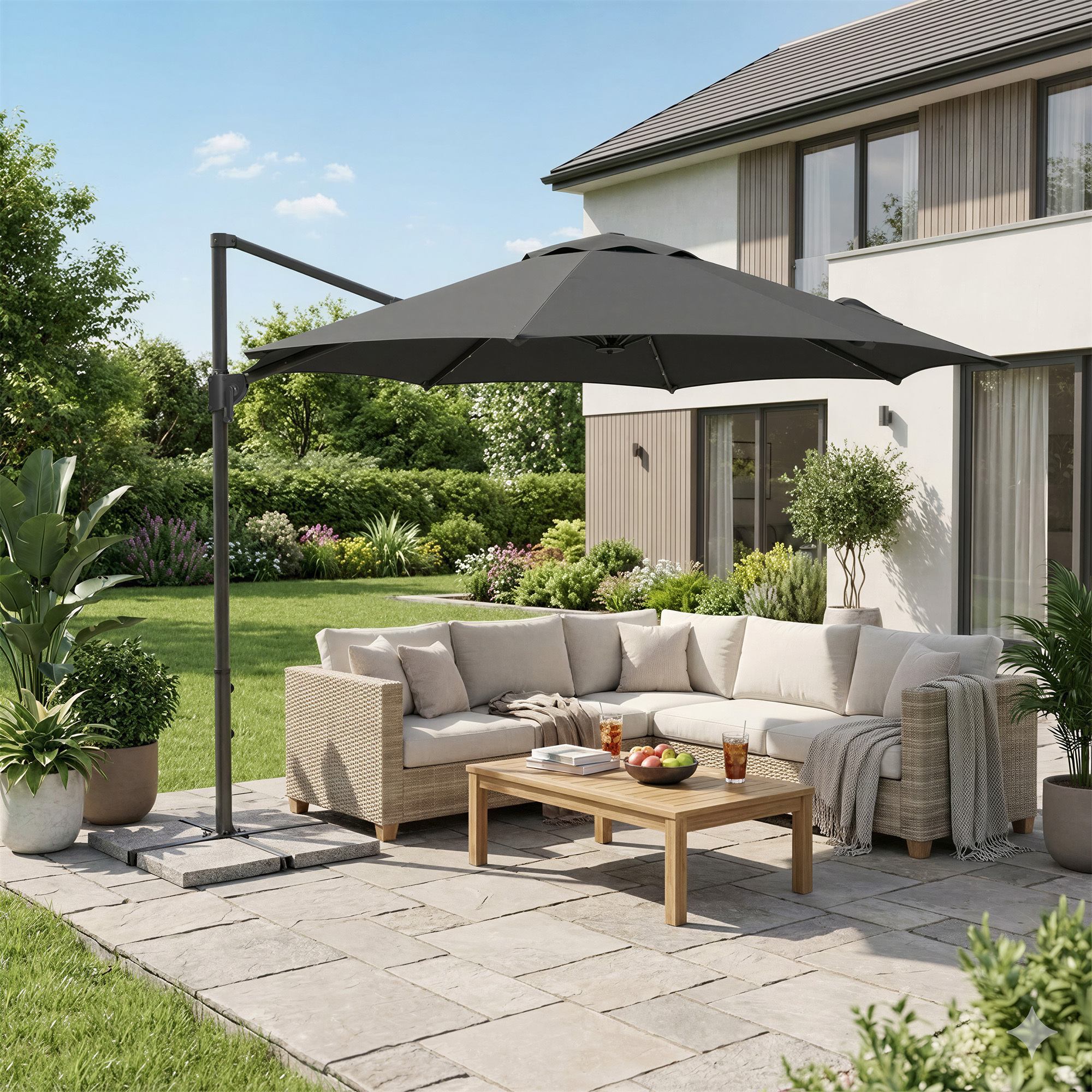 Sun Umbrella, Traffic Light Umbrella Ø 300 Cm, Height: 240 Cm, Upf 50+, Garden Umbrella, Rotatable 360°, Tilt Angle Continuously Adjustable, With Crank, Cross Base.