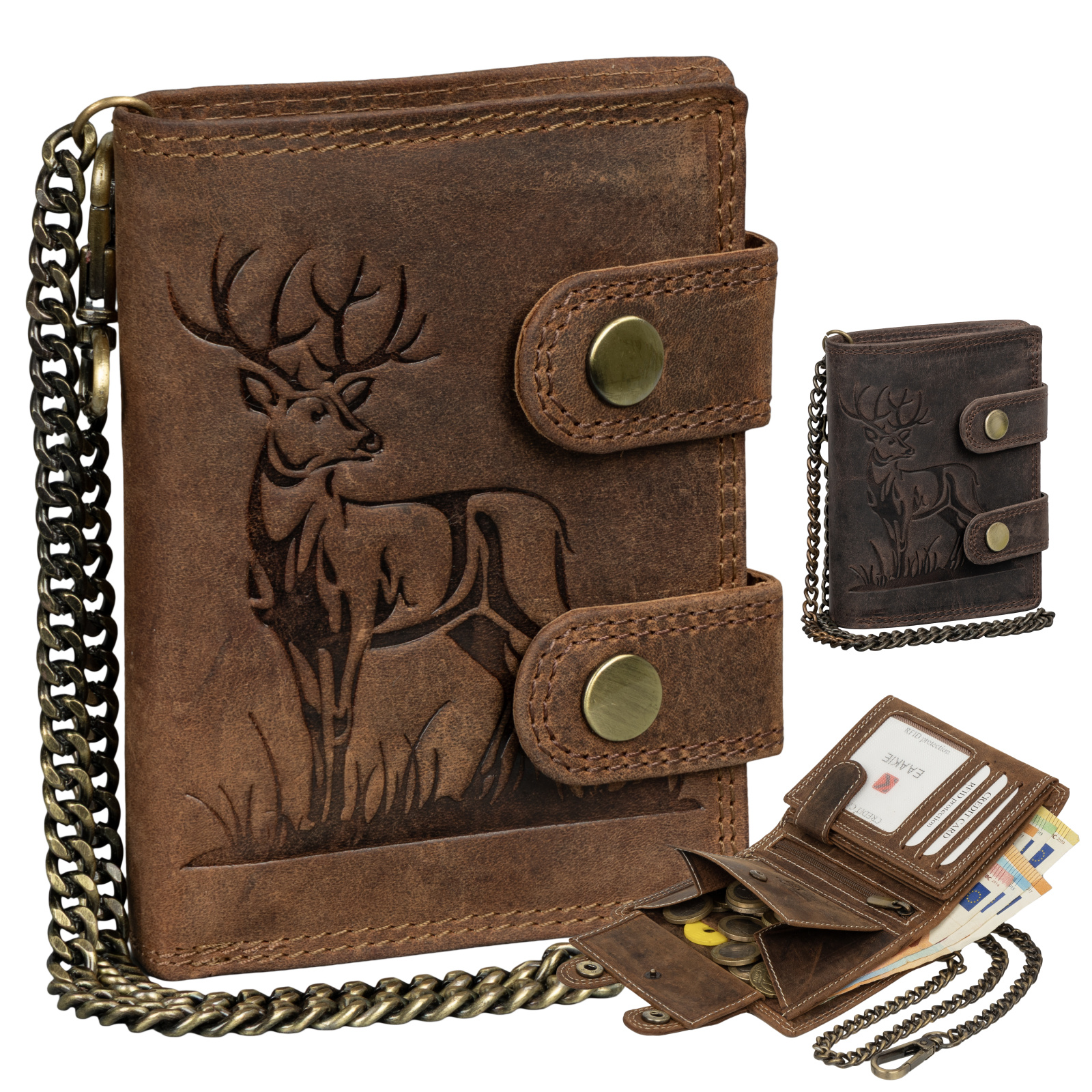 Men's Genuine Leather Rfid Wallet Buffalo Leather With Embossed Deer Motif In , Portrait Orientation