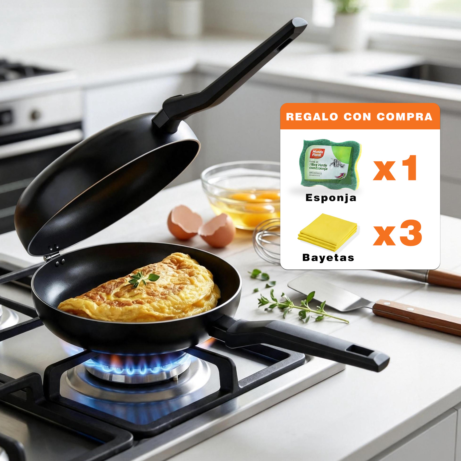 TEMU Juego de sartén que sartén, paño de cocina y esponja. Disponible en dos tamaños, práctico y económico juego es ideal para el hogar, hoteles y