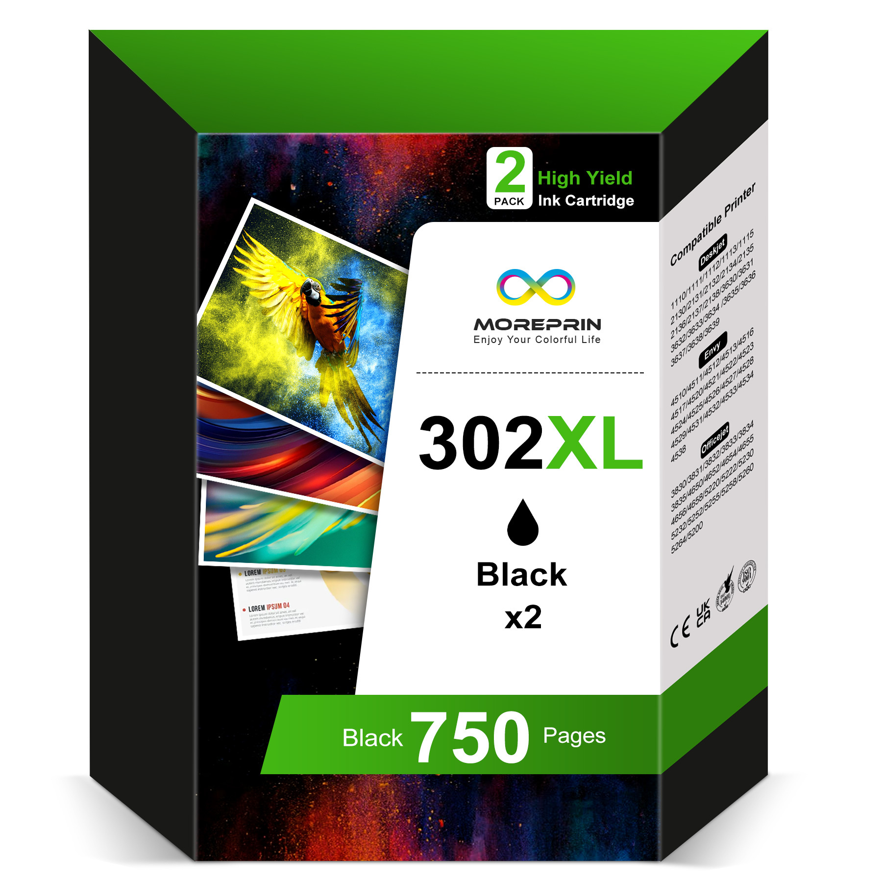 E-shop 2er-Pack 302 XL Druckerkartuschen Schwarz 302XL Ersatz für HP 302 Druckerkartuschen Schwarz-Set für HP 4525 4520 4522 4523 4524 3830 3831 3833
