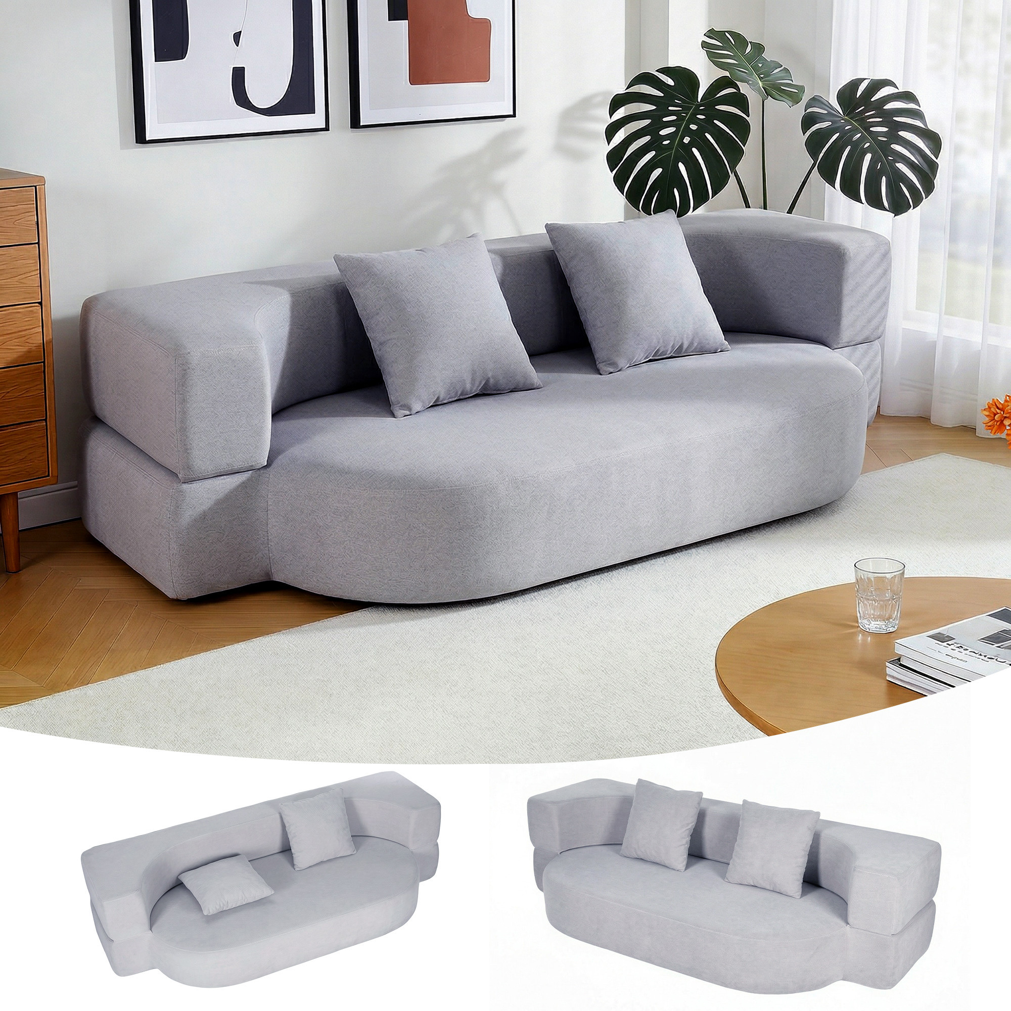 Image of 2-in-1 Sleeper Sofa With 2 Pillows, Pull-out Single Bed, Foldable Mattress And Sleeper Chair, Non-slip Bottom Of The Sofa Chair For Bedroom, Living Room & Lounge, Folding Sofa With Pillows, Beige/gray