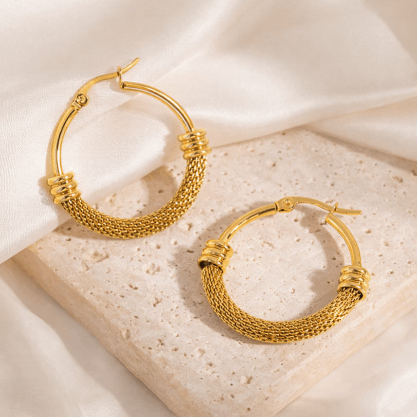 Image of Gold-plated Hoop Earrings For Women, Stainless Steel Elegant Round Hypoallergenic Jewelry