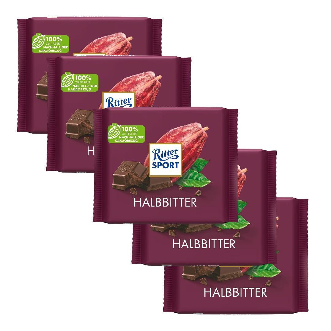 Ritter Sport Semi-sweet 100g (5-pack) | Dark Chocolate 50% Cocoa Content