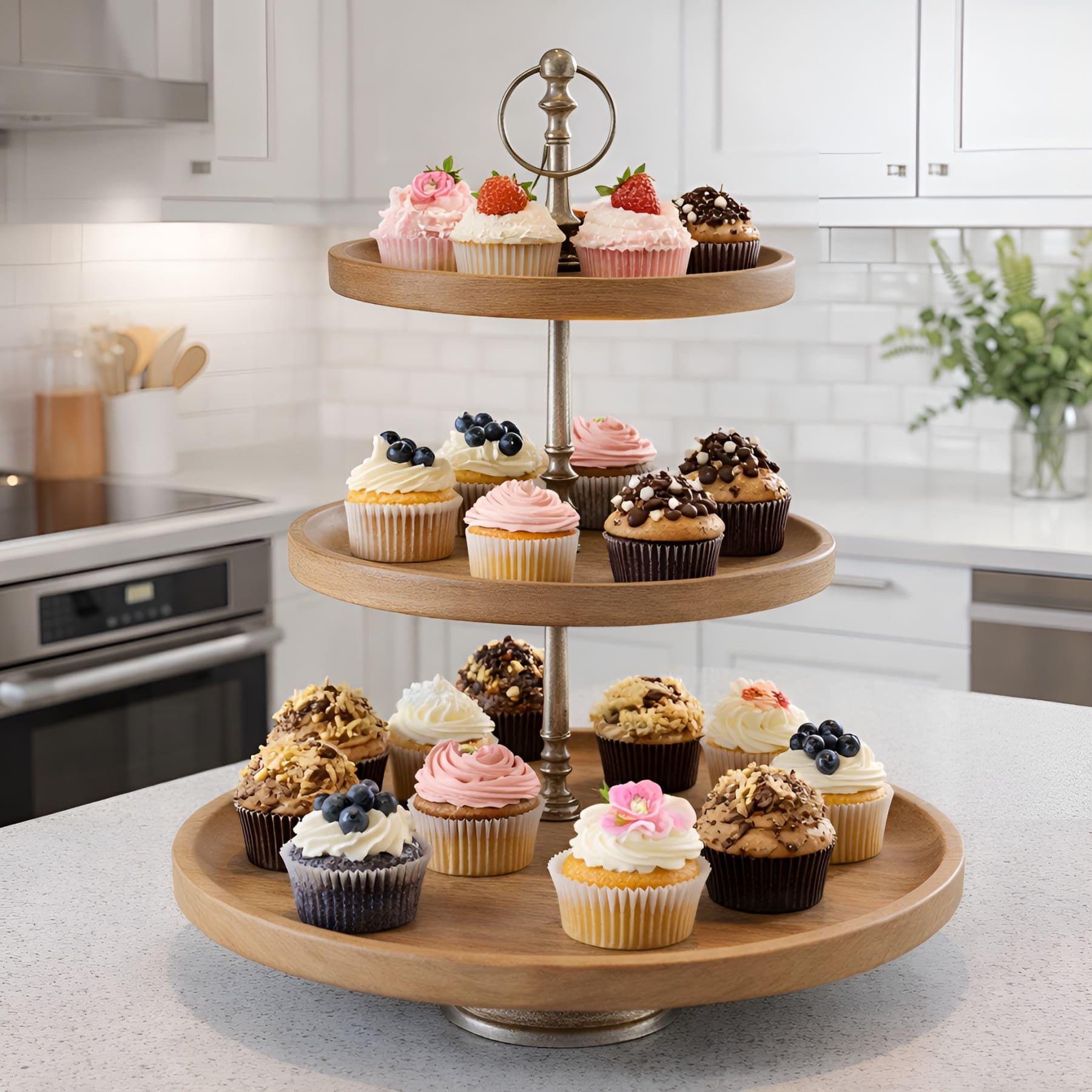 Large Oval Mango Wood Tiered Tray, 3-tier Wooden Cake Stand, Fruit Tray, Cupcake Muffin Stand, Cookie