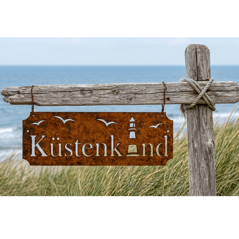 Image of Massive Rust Garden Decoration Sign "coastal Child" – Rustic Wall Decoration Made Of , Maritime Wall Decoration For Outdoor & Indoor, 30x10cm, Weather-resistant Craft Supplies