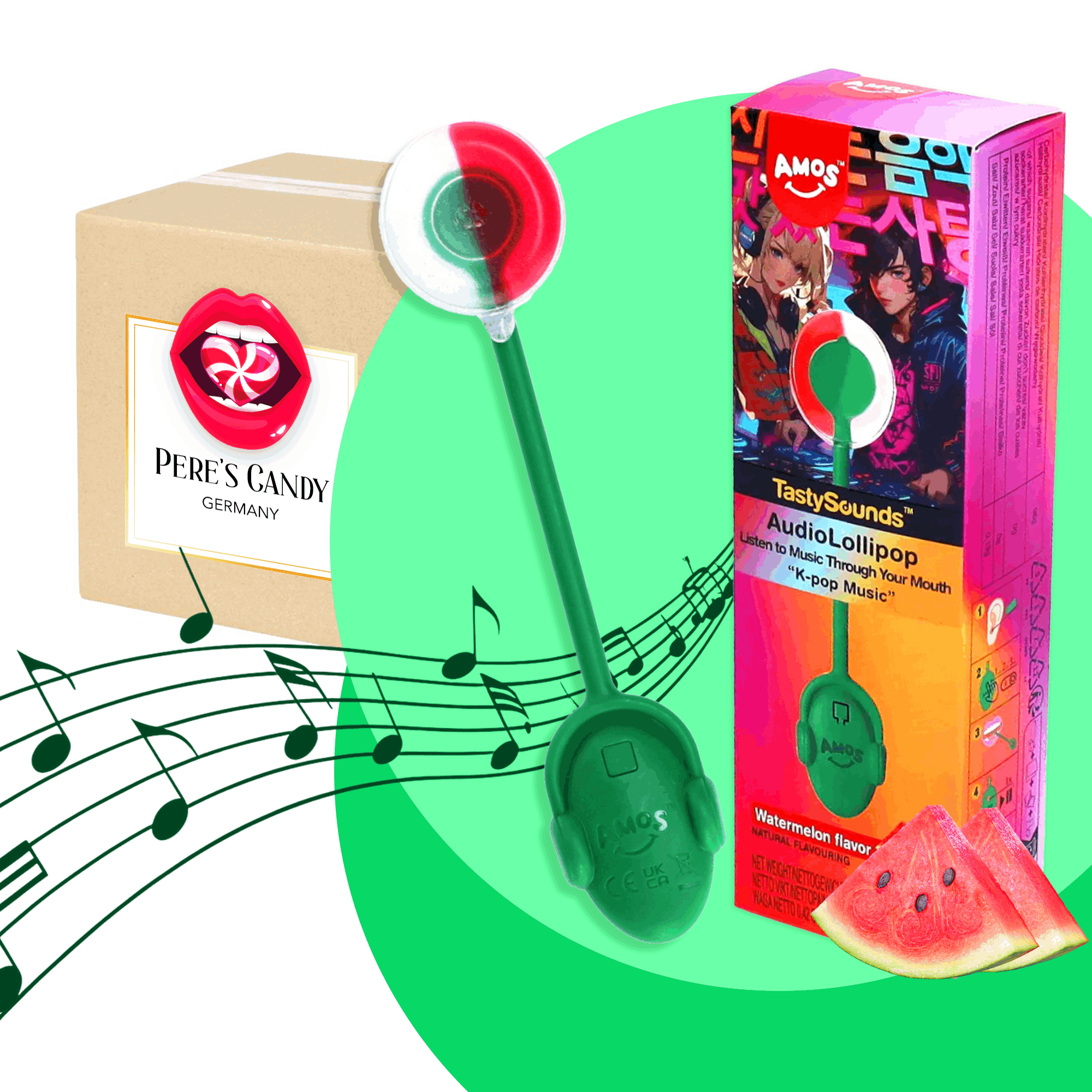 Image of 2er Pack Limited Edition – Amos Tastysounds: Musical Audio Lollipops In Watermelon Flavour – K-pop Music 2x12g