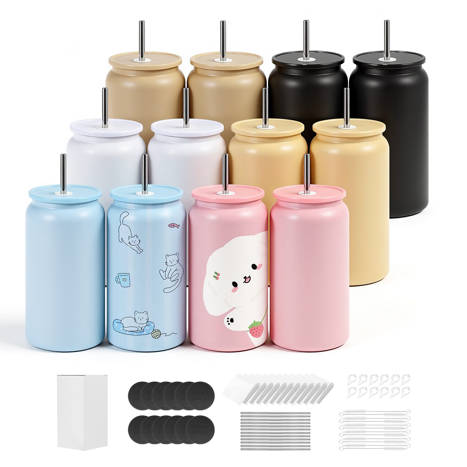 TEMU Gobelets de sublimation VEVOR, lot de 12, 473 mL, gobelets multicolores , tasses de sublimation en acier inoxydable avec couvercles et , gobelet