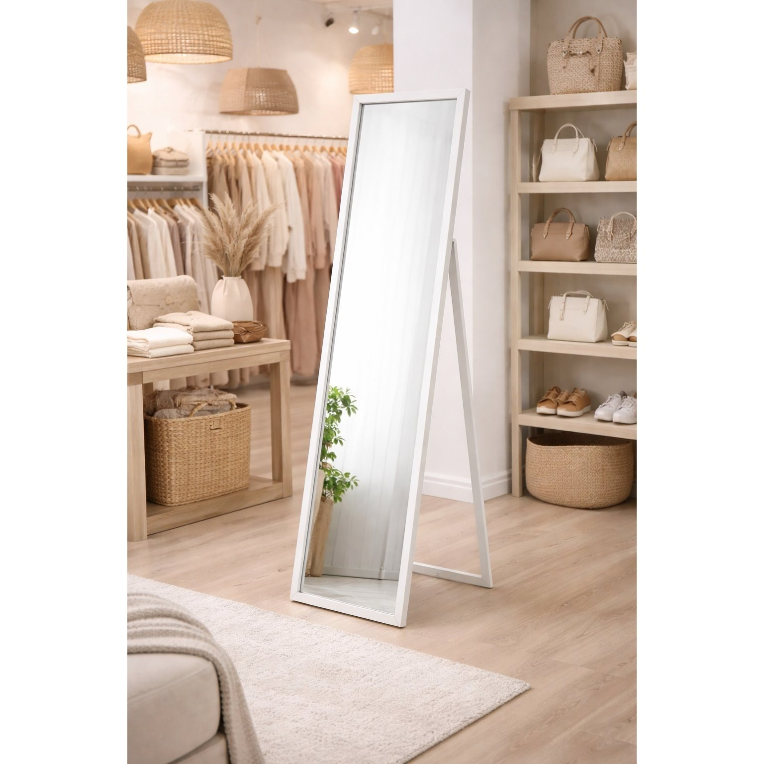 TEMU Espejo de Pie 130 cm – Espejo de Cuerpo con Soporte Plegable Elegante y Moderno