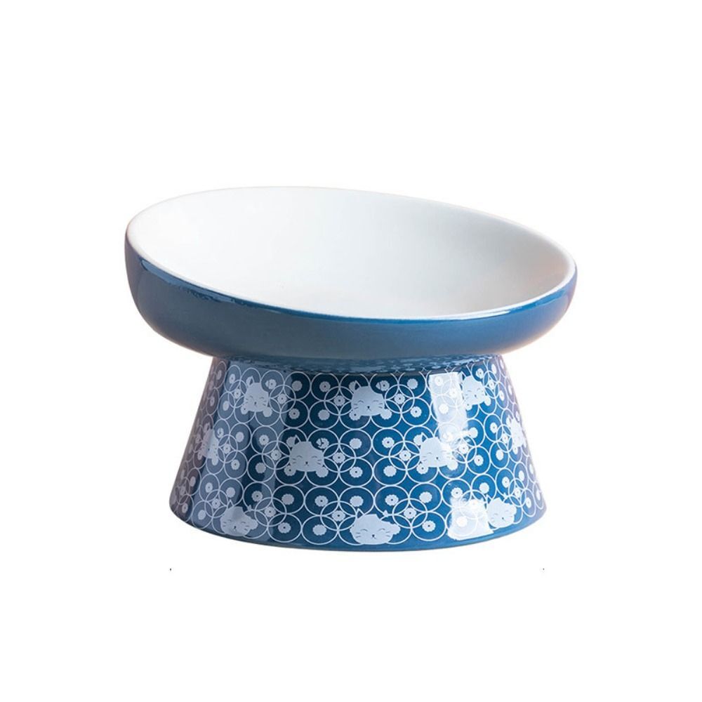 1pc Tilted Ceramic Elevated Cat Bowls, Raised Food and Water Bowl Pet Accessories, Pet Food/Water Dispenser for Kittens & Cats