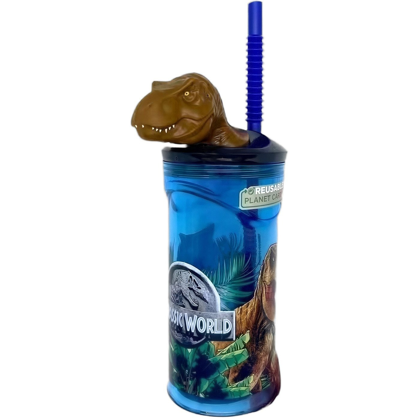 World - 360ml Glass With Straw And 3d Dinosaur Character For Kids - Dinosaurs