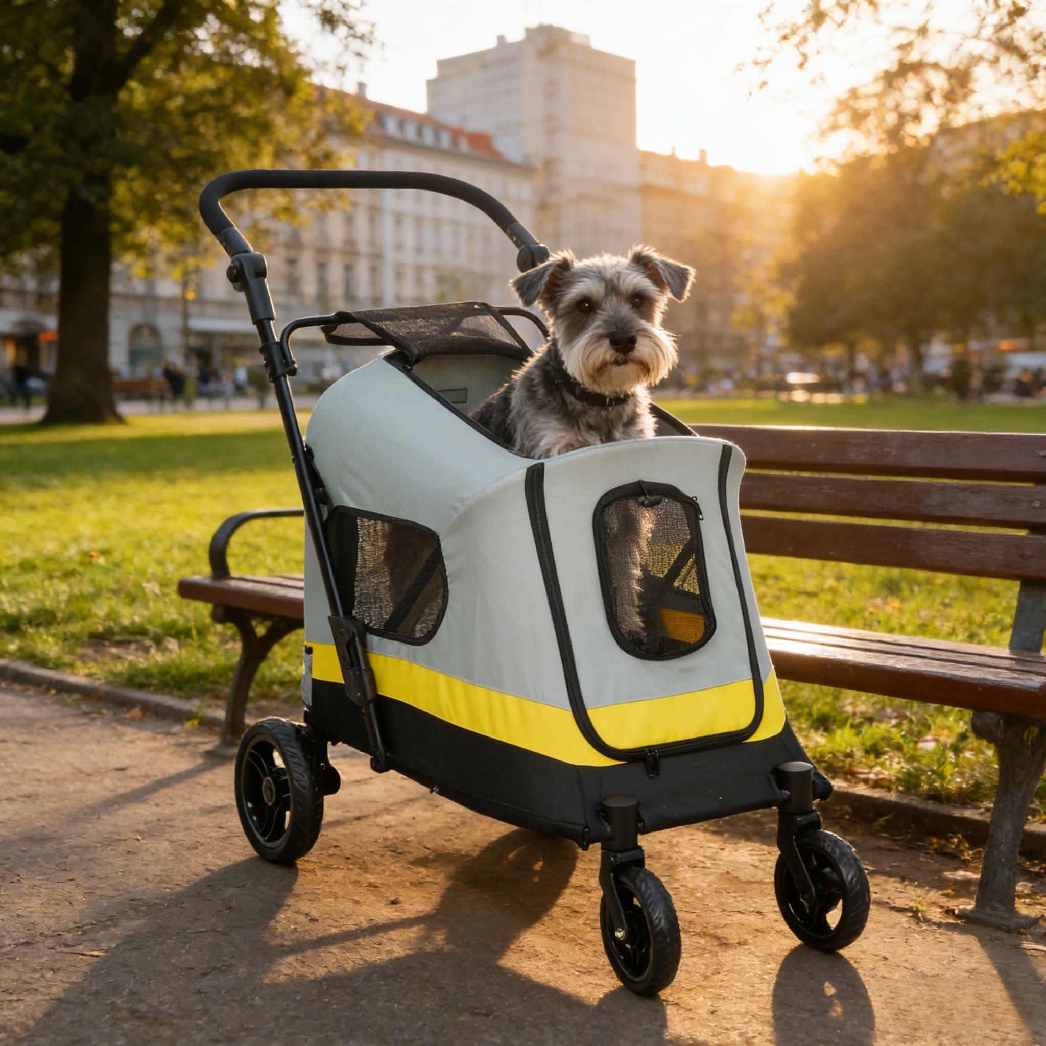 Image of Pet Stroller For Small Dogs, 4-wheel Foldable Dog Stroller With Breathable Mesh, 360°swivel Front Wheels With Shock Absorption & Rear Brakes, Convenient Travel Jogger For Elderly/recovering Pets