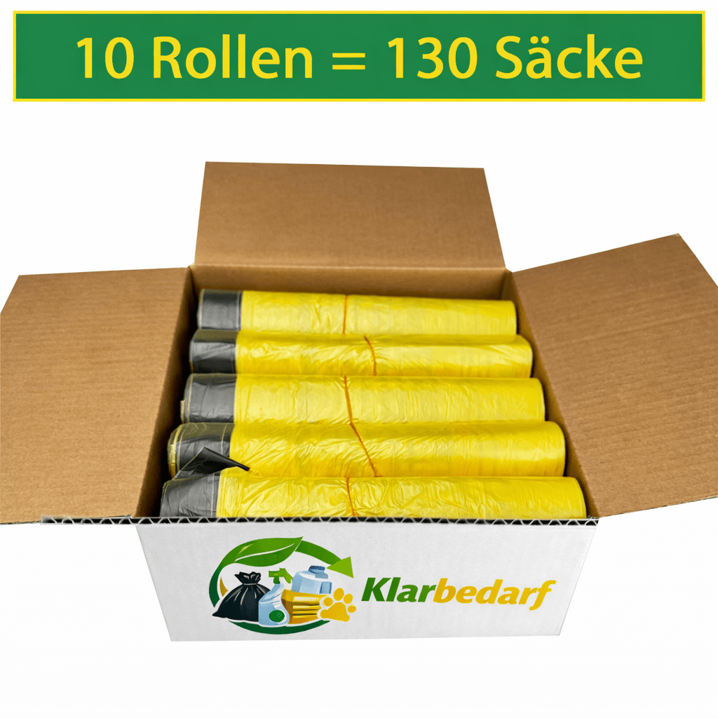 E-shop 10 Rollen Gelbe Säcke 90L – Rollen à 13 Säcke | für Gelbe Tonne | Recycling Müllsäcke 90l | 15µ | Abfallsäcke – Trash Bag – Yellow Waste Bags
