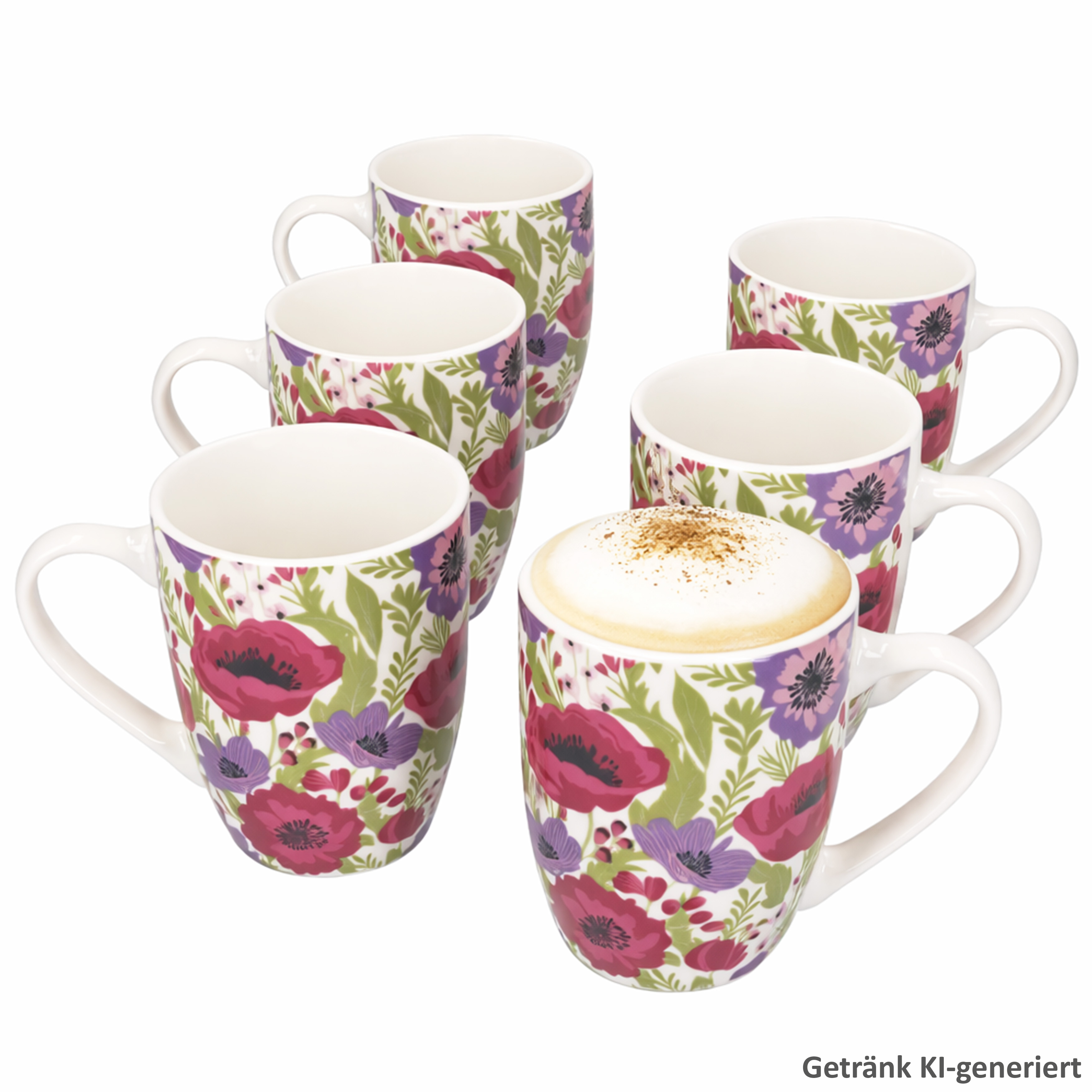 6-piece Set Of 300ml Porcelain Coffee Mugs With Colorful